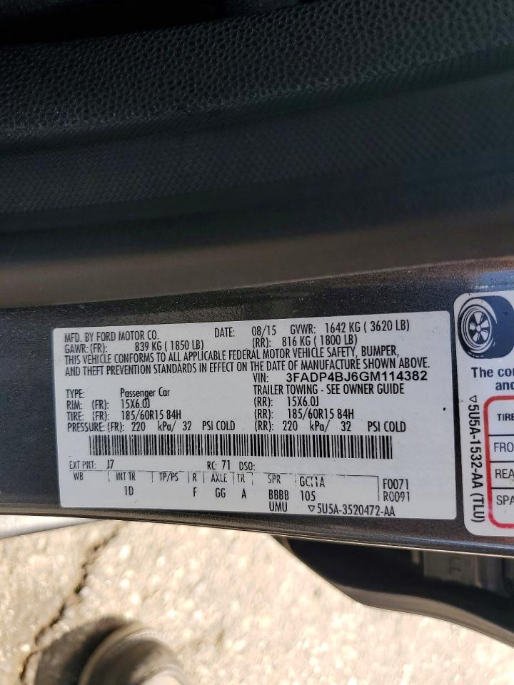 2016 Ford Fiesta Se Charcoal vin: 3FADP4BJ6GM114382