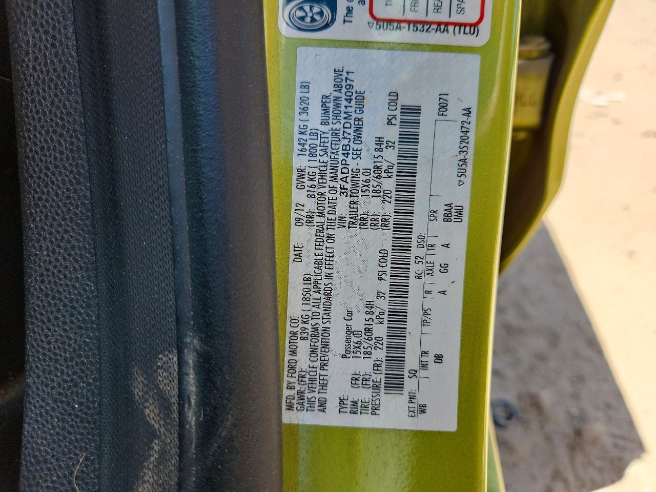 2013 Ford Fiesta Se Green vin: 3FADP4BJ7DM140971