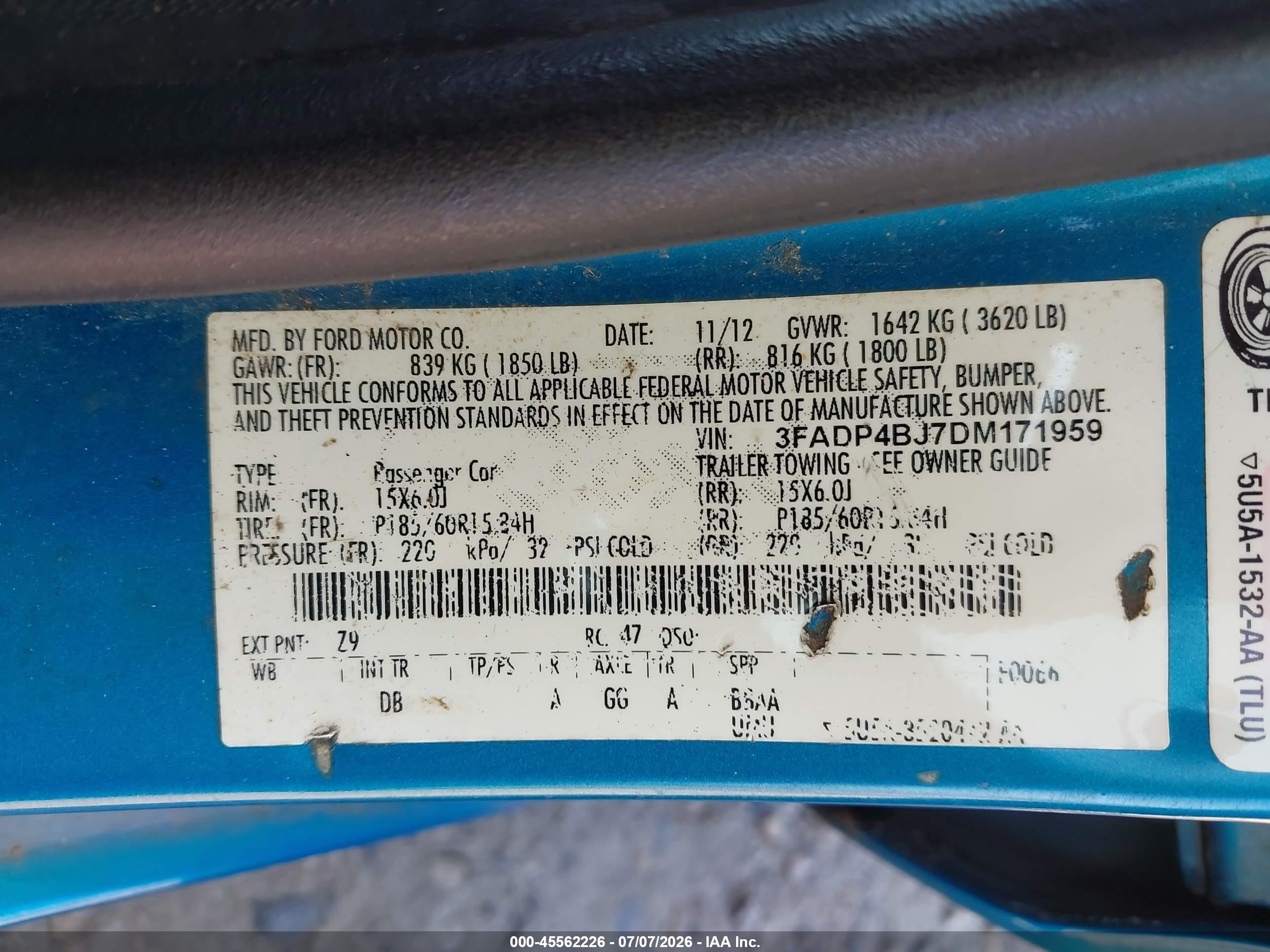 2013 Ford Fiesta Se Blue vin: 3FADP4BJ7DM171959