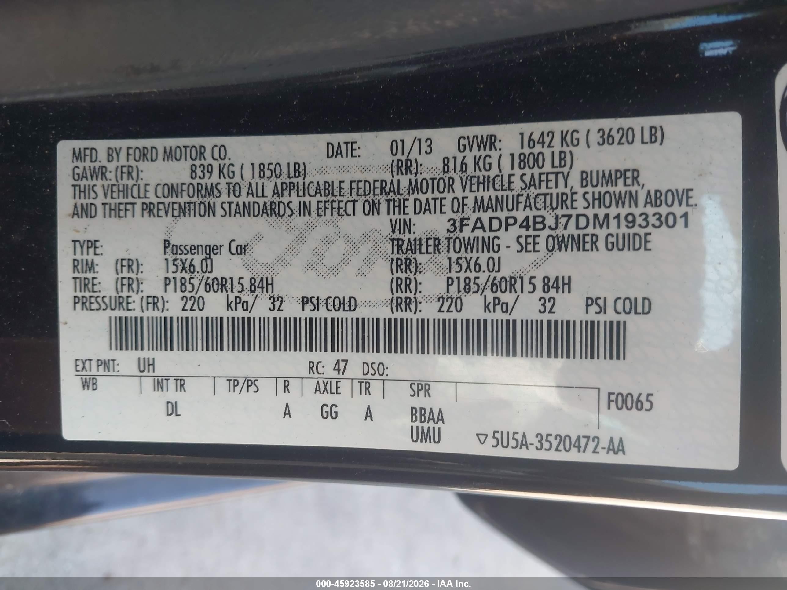 2013 Ford Fiesta Se Черный vin: 3FADP4BJ7DM193301