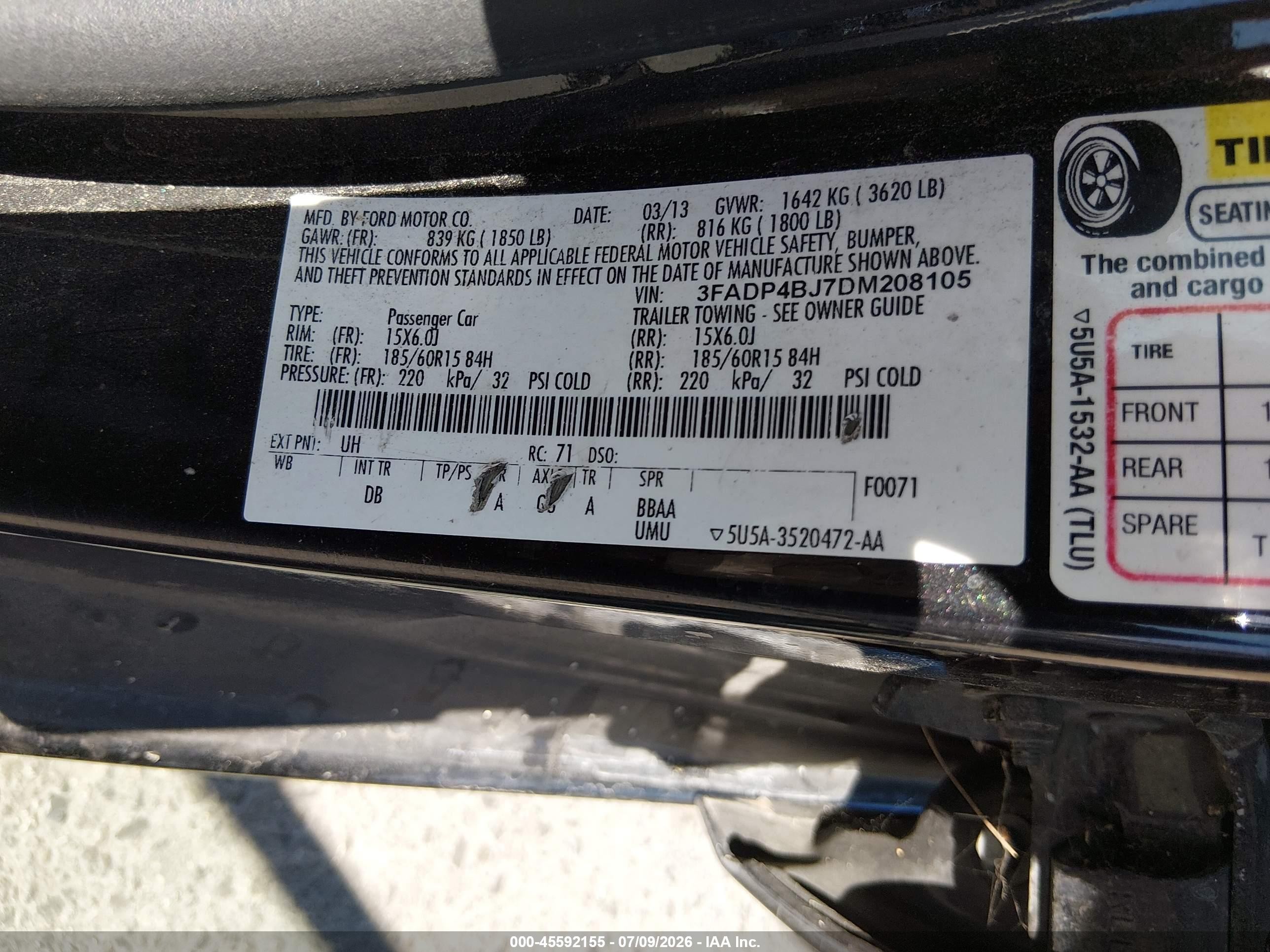 2013 Ford Fiesta Se Black vin: 3FADP4BJ7DM208105