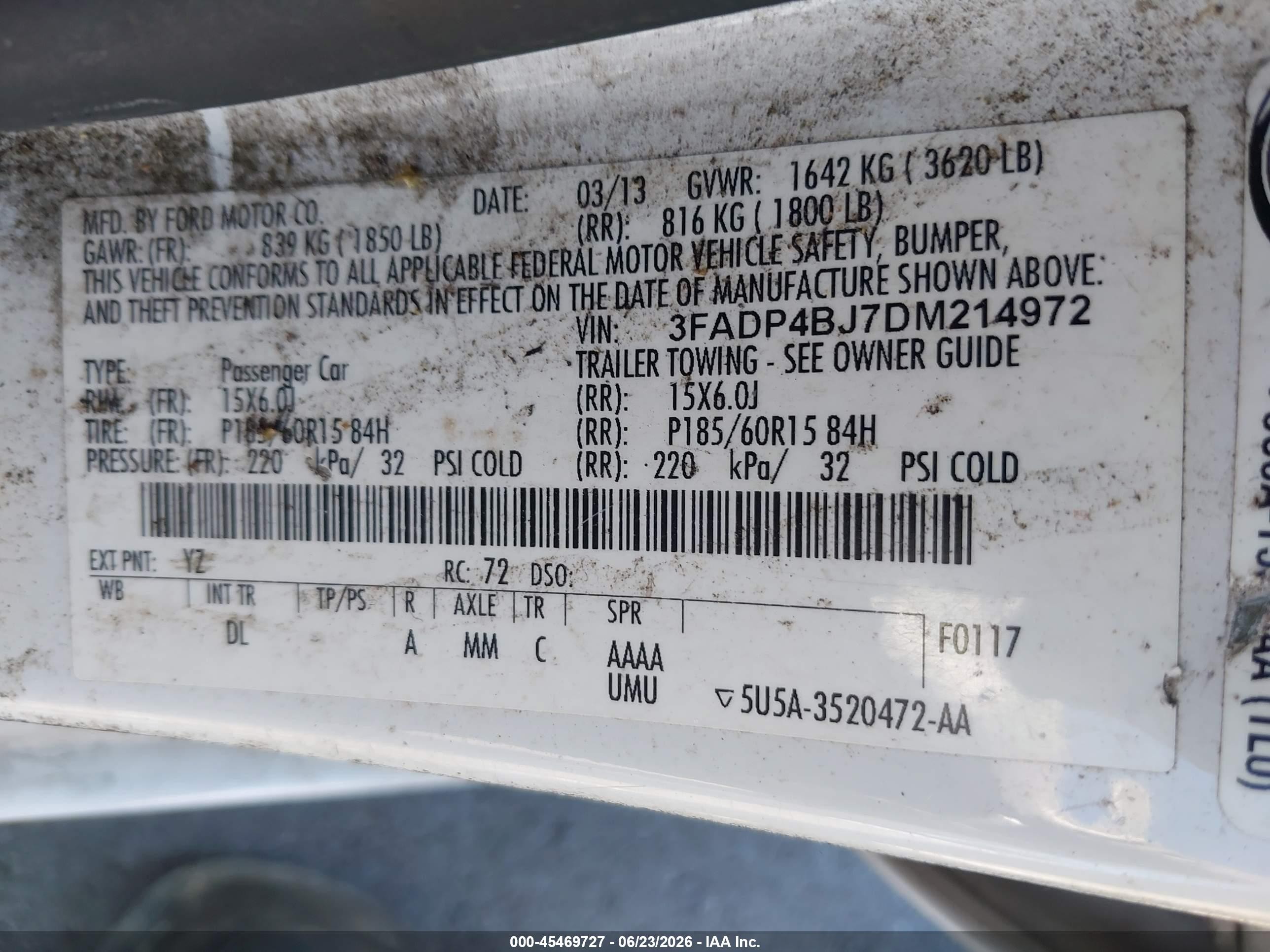 2013 Ford Fiesta Se White vin: 3FADP4BJ7DM214972