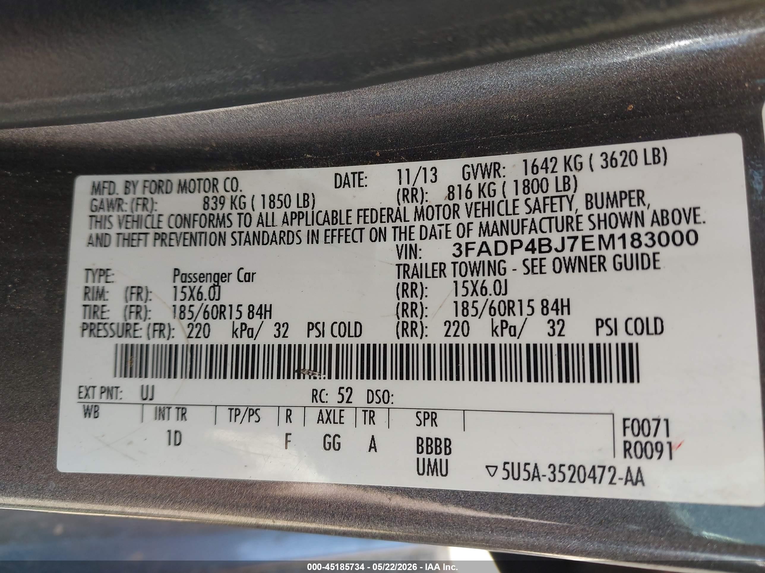 2014 Ford Fiesta Se Pewter vin: 3FADP4BJ7EM183000