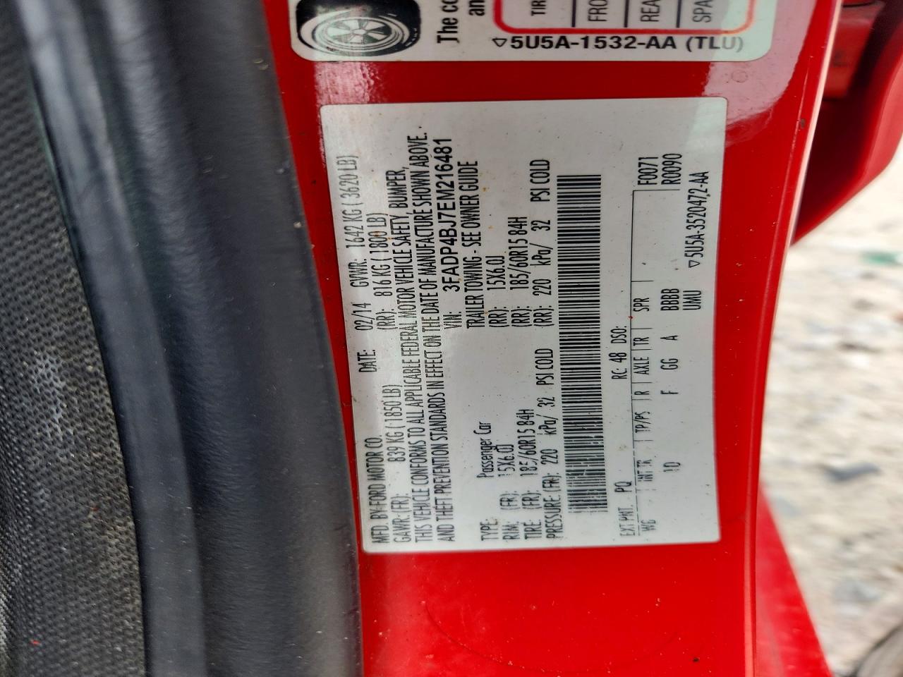 2014 Ford Fiesta Se Red vin: 3FADP4BJ7EM216481