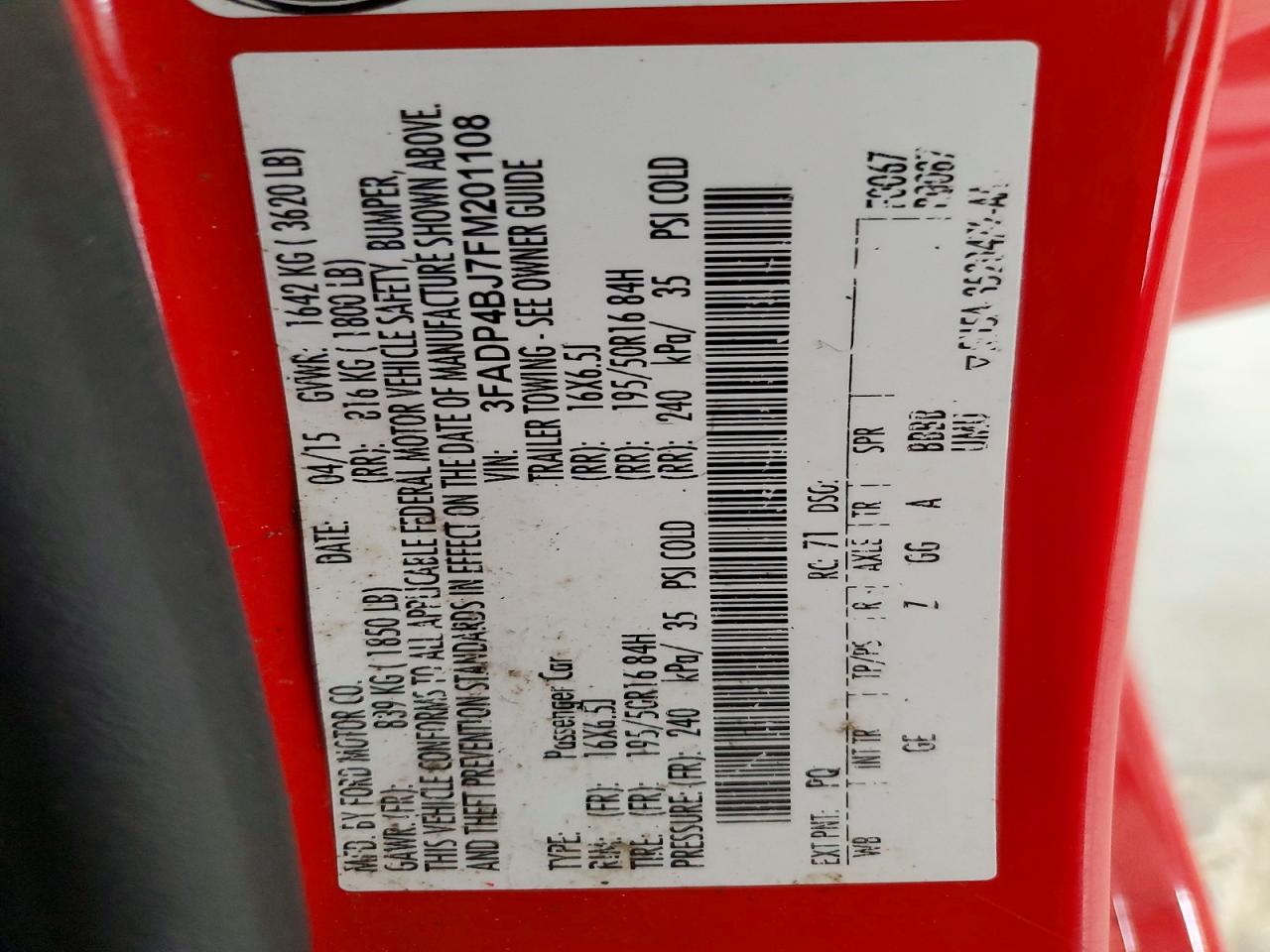 2015 Ford Fiesta Se Red vin: 3FADP4BJ7FM201108