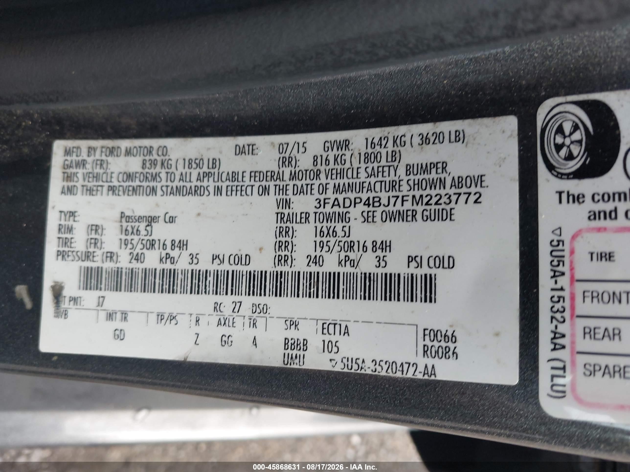 2015 Ford Fiesta Se Gray vin: 3FADP4BJ7FM223772