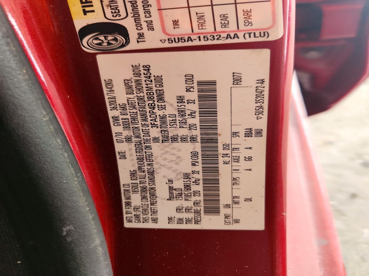 2011 Ford Fiesta Se Red vin: 3FADP4BJ8BM124548