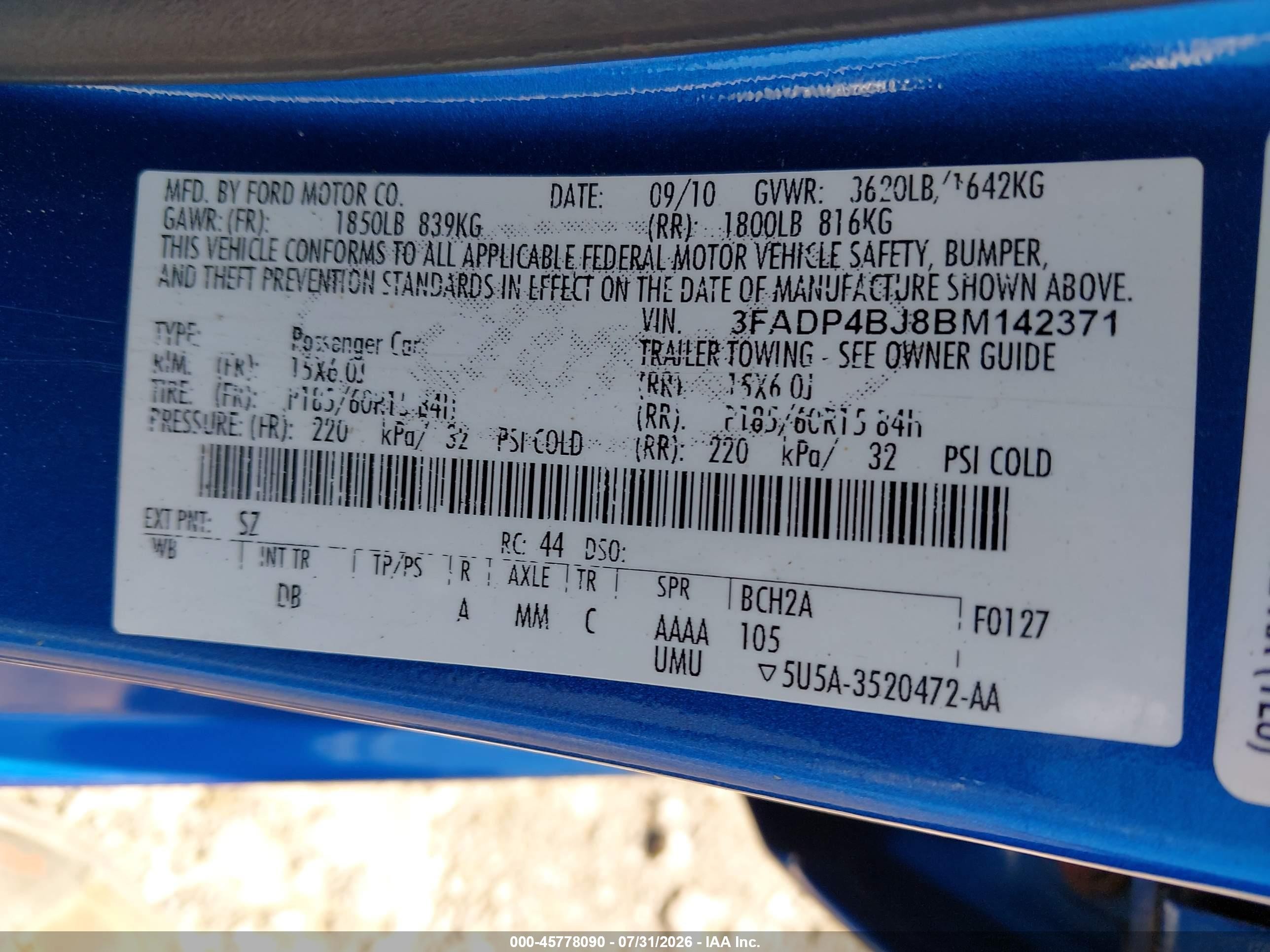 2011 Ford Fiesta Se Blue vin: 3FADP4BJ8BM142371