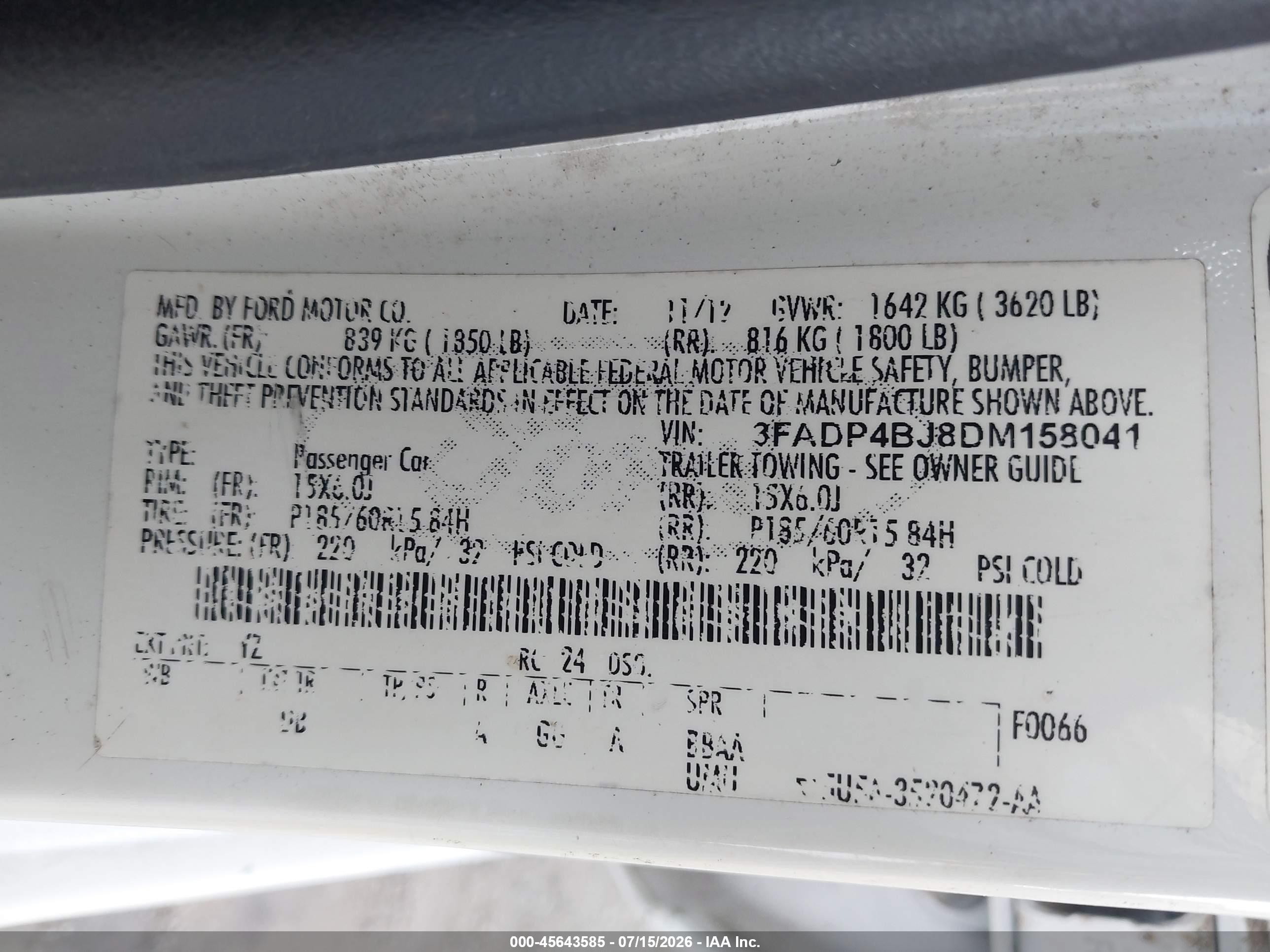 2013 Ford Fiesta Se White vin: 3FADP4BJ8DM158041