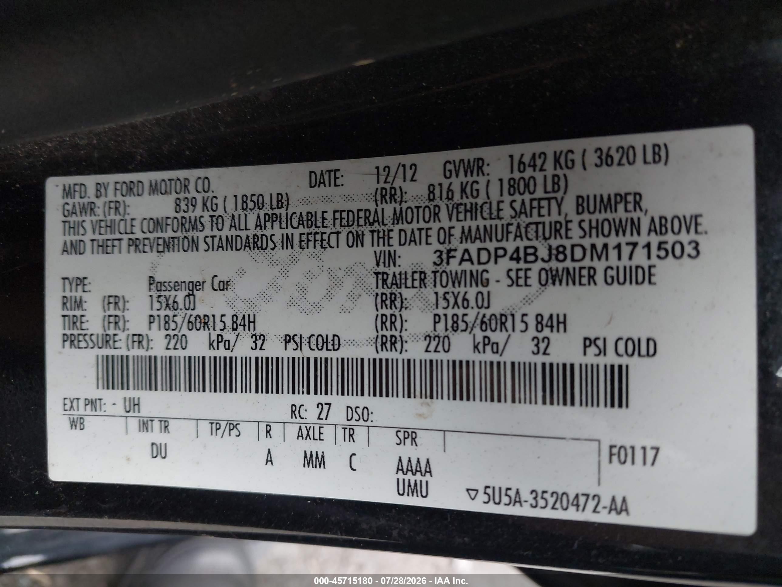 2013 Ford Fiesta Se Black vin: 3FADP4BJ8DM171503