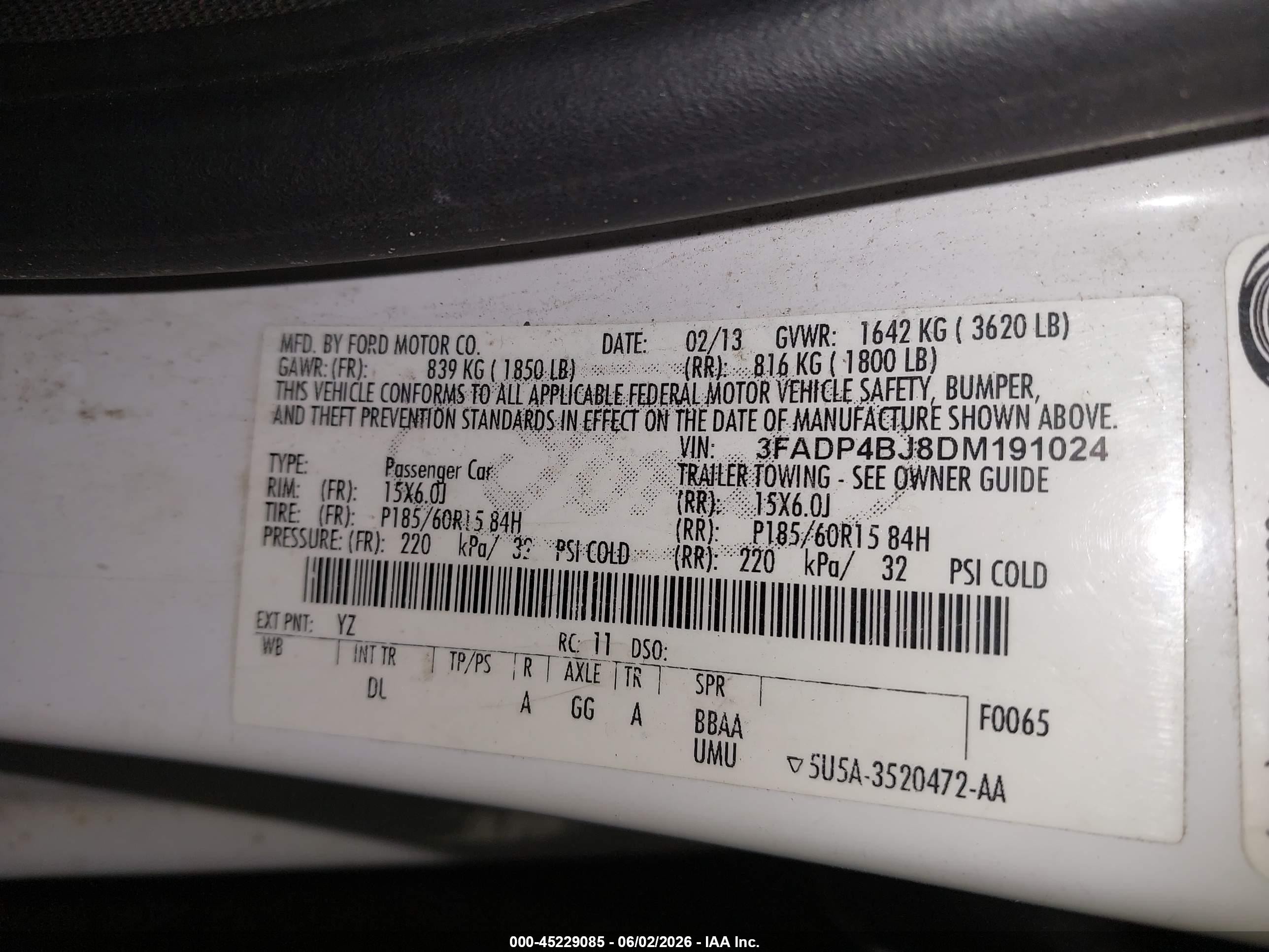 2013 Ford Fiesta Se White vin: 3FADP4BJ8DM191024