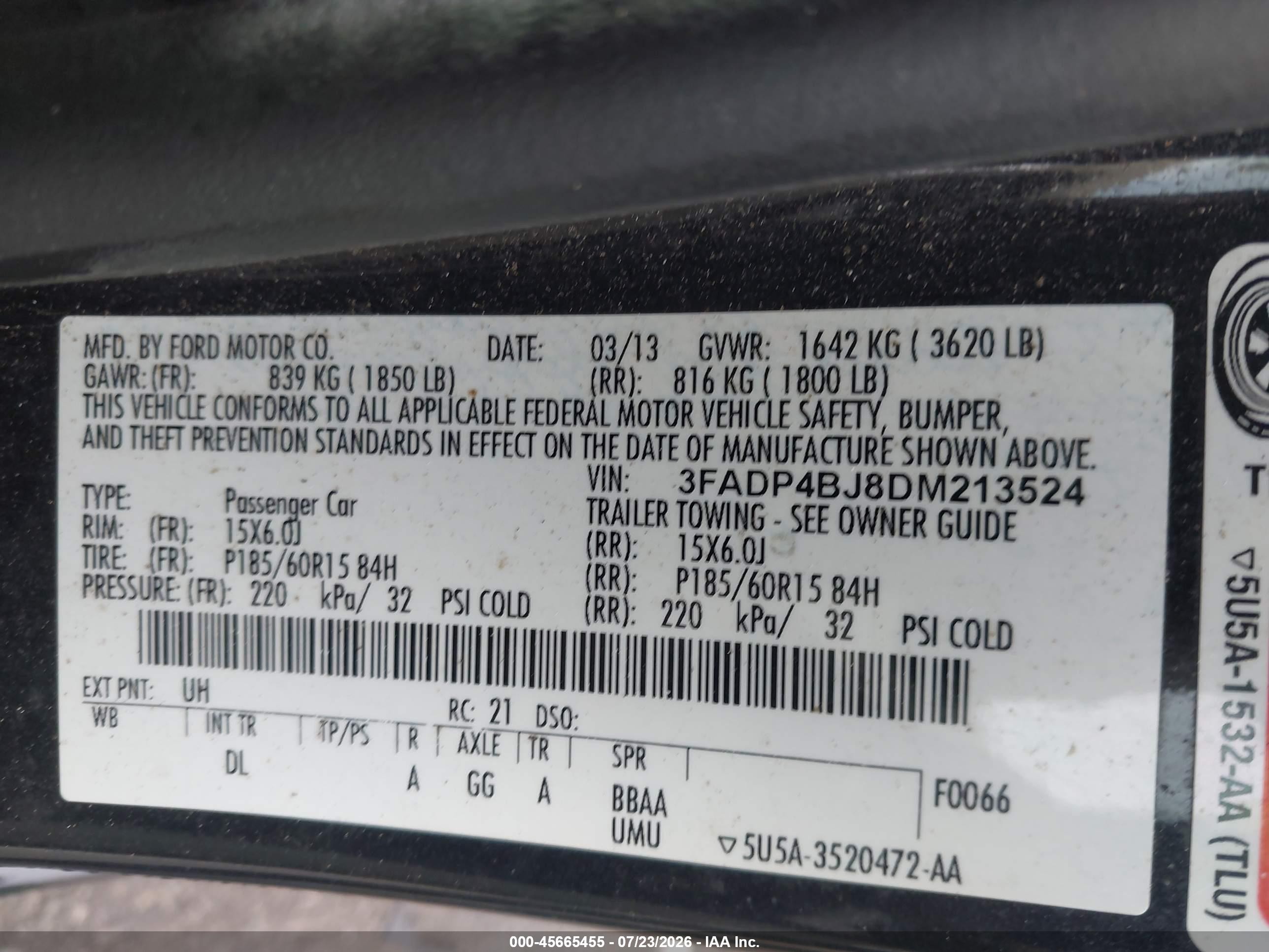 2013 Ford Fiesta Se Black vin: 3FADP4BJ8DM213524