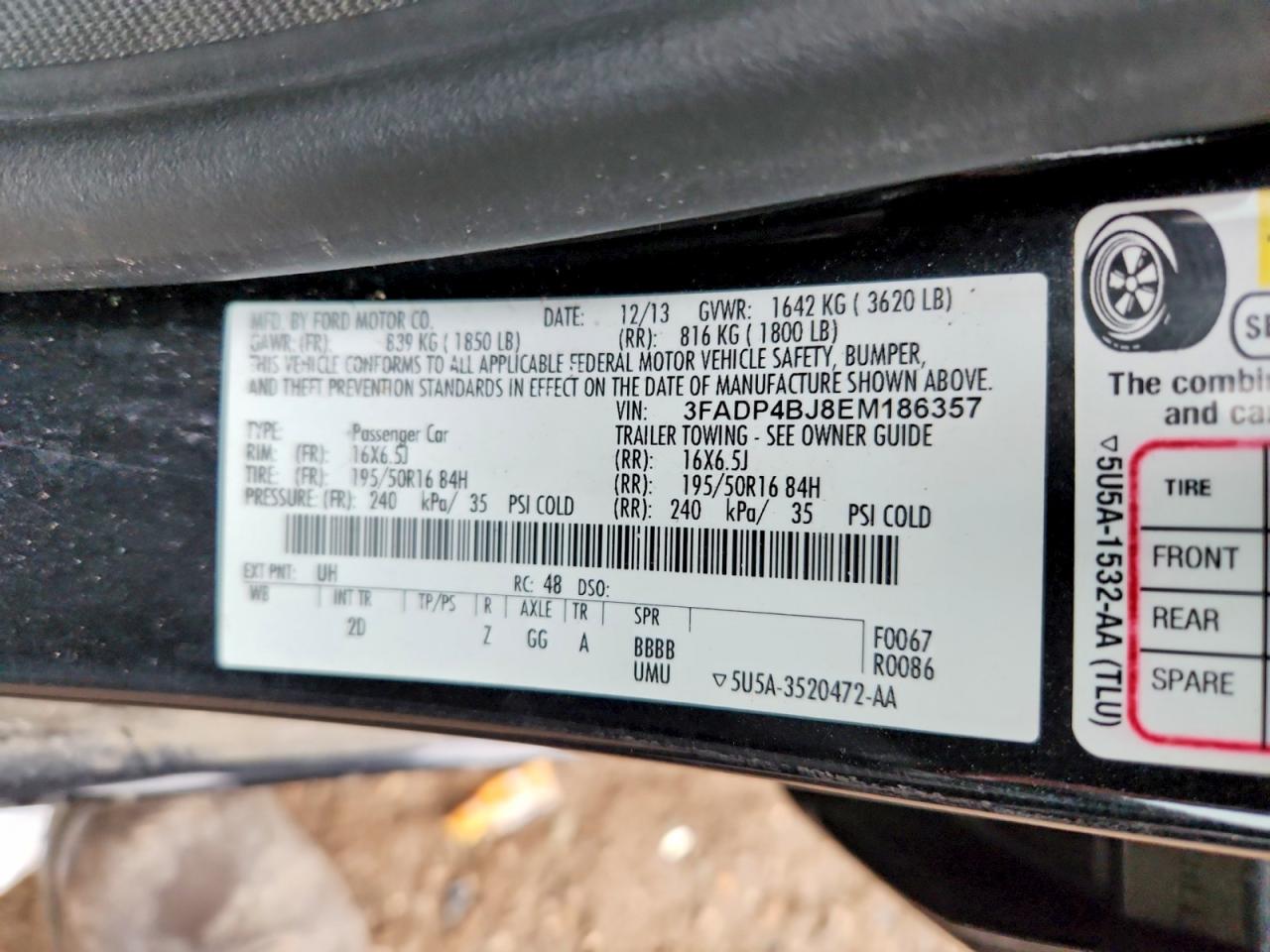 2014 Ford Fiesta Se Black vin: 3FADP4BJ8EM186357