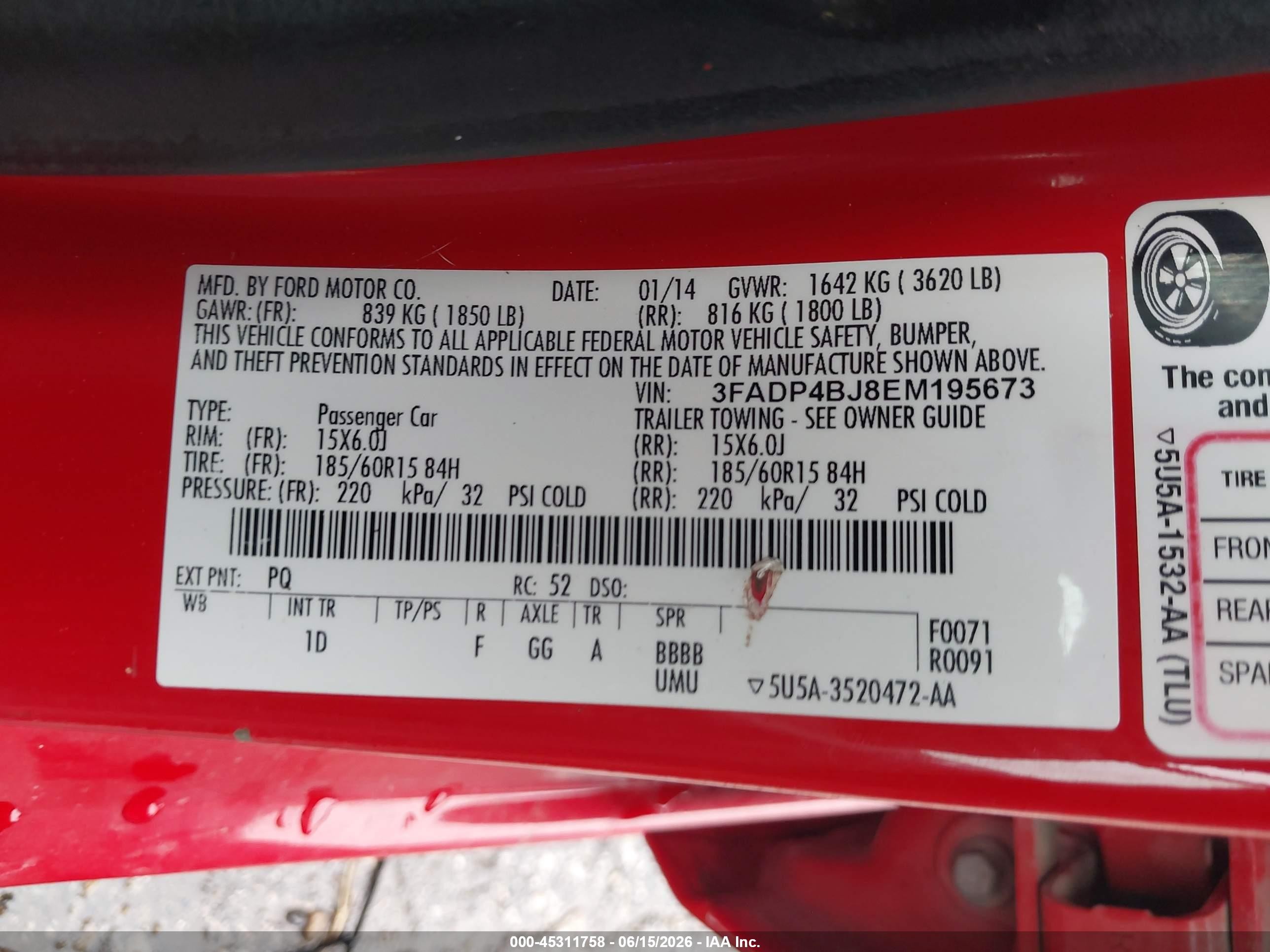 2014 Ford Fiesta Se Red vin: 3FADP4BJ8EM195673