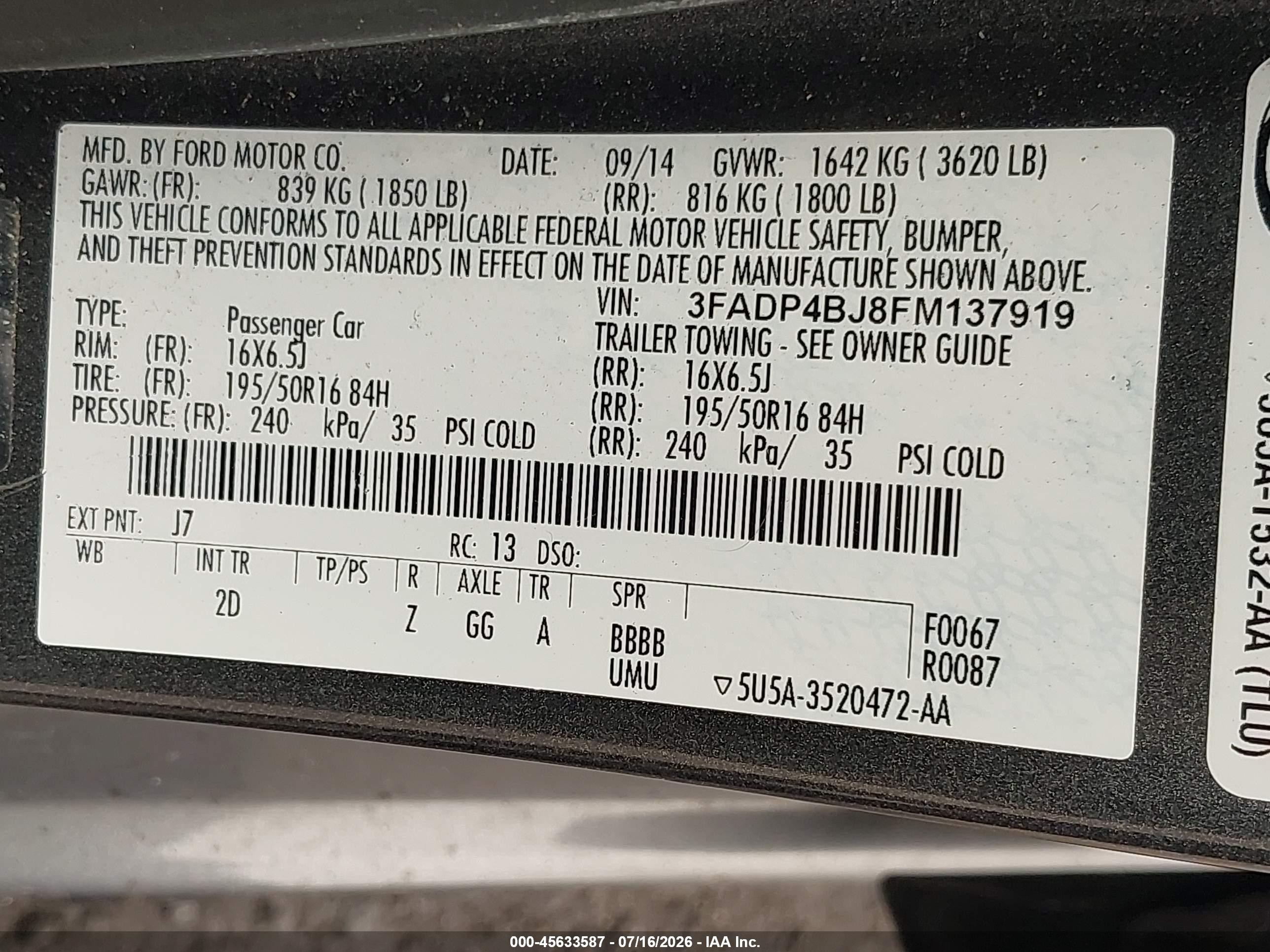 2015 Ford Fiesta Se Gray vin: 3FADP4BJ8FM137919