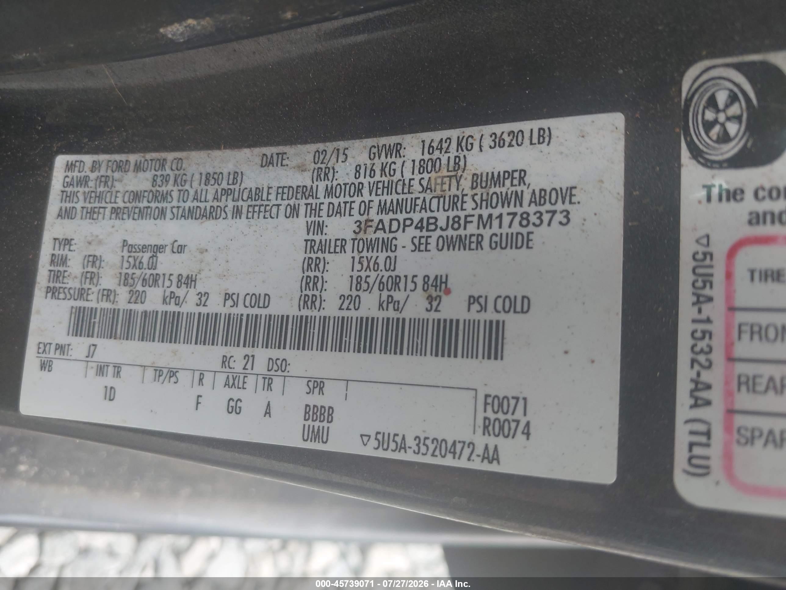 2015 Ford Fiesta Se Gray vin: 3FADP4BJ8FM178373