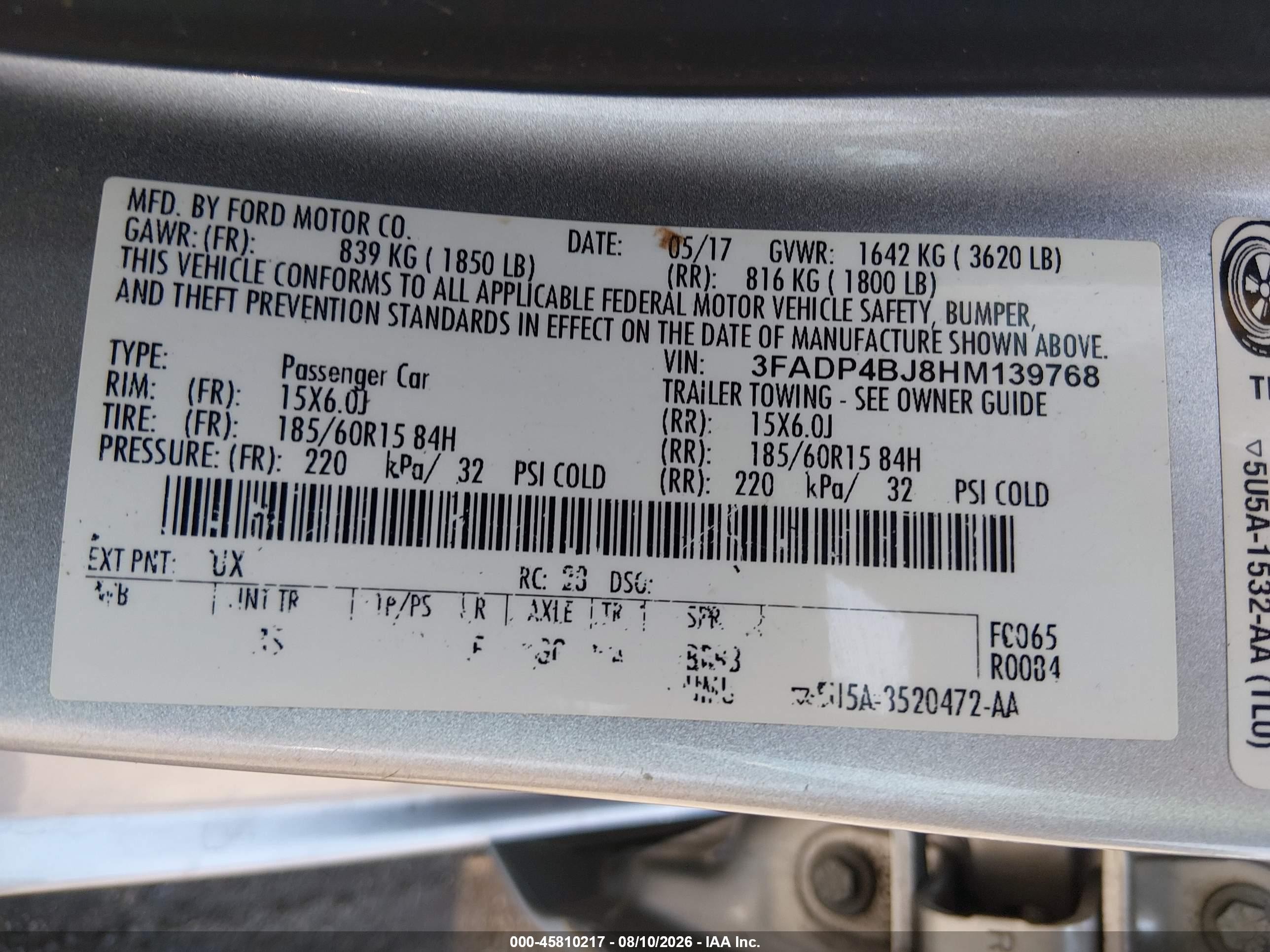2017 Ford Fiesta Se Silver vin: 3FADP4BJ8HM139768