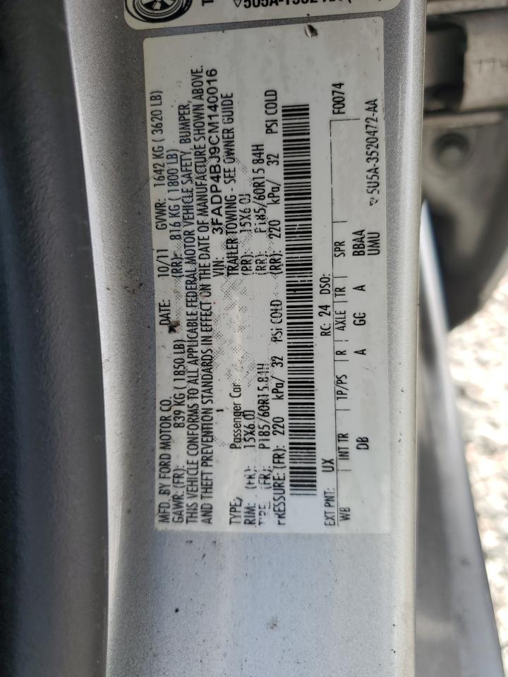 2012 Ford Fiesta Se Silver vin: 3FADP4BJ9CM140016
