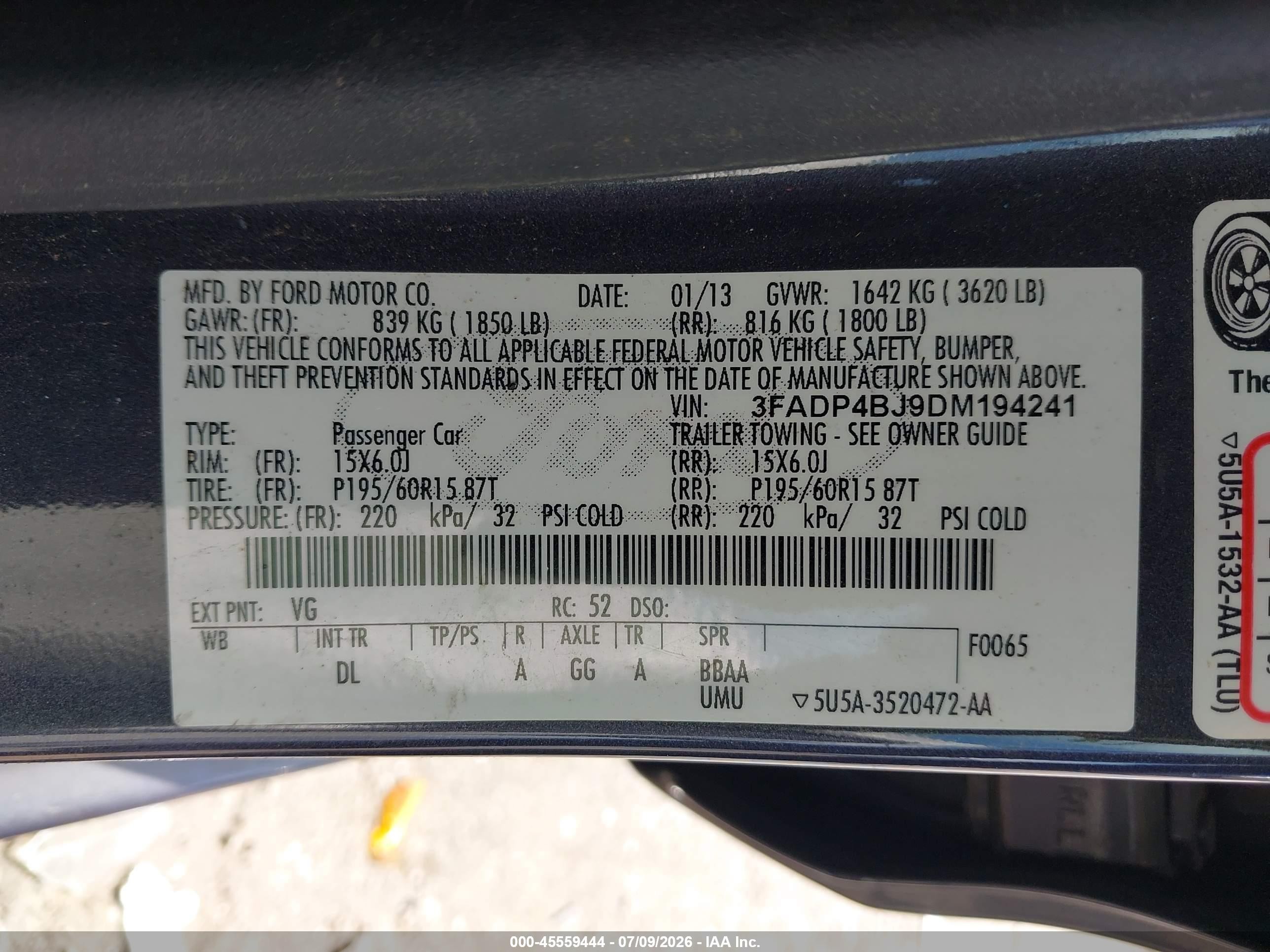 2013 Ford Fiesta Se Dark Blue vin: 3FADP4BJ9DM194241