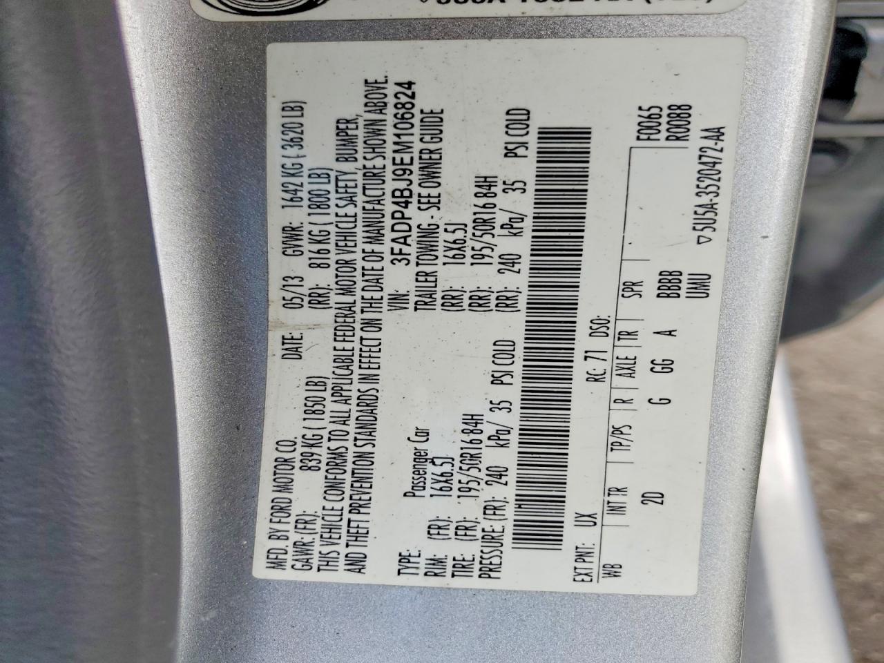 2014 Ford Fiesta Se Silver vin: 3FADP4BJ9EM106824