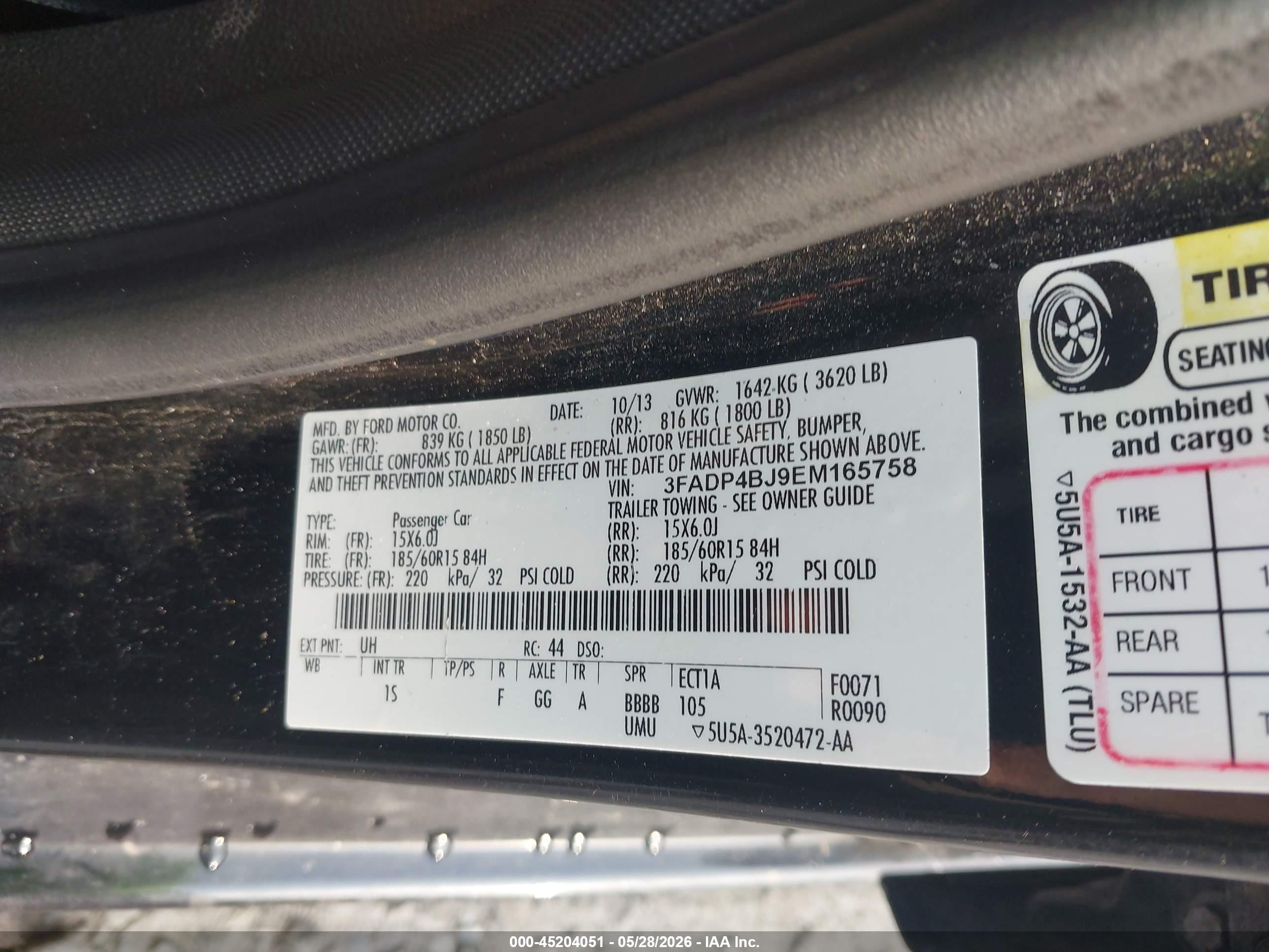 2014 Ford Fiesta Se Black vin: 3FADP4BJ9EM165758