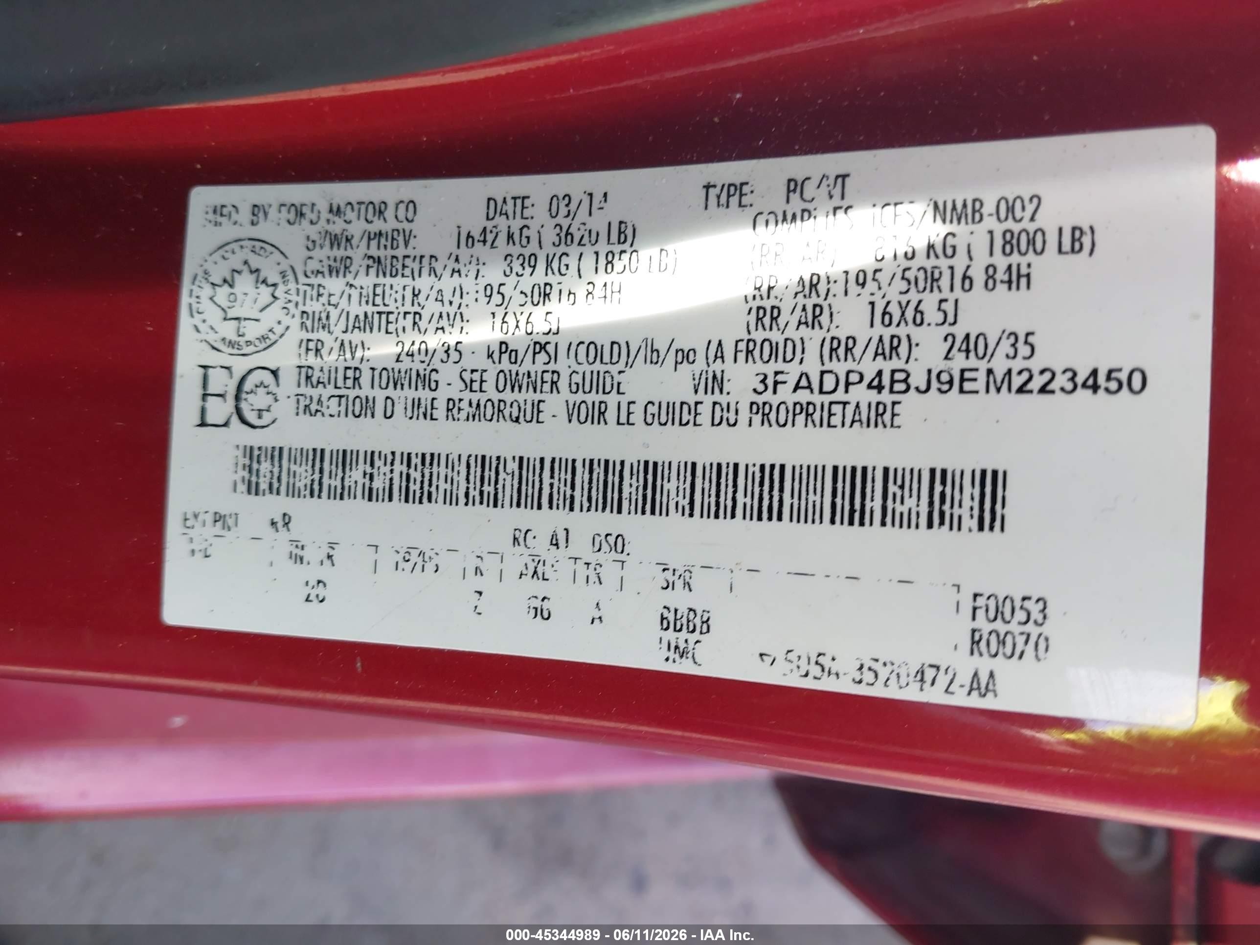 2014 Ford Fiesta Se Red vin: 3FADP4BJ9EM223450