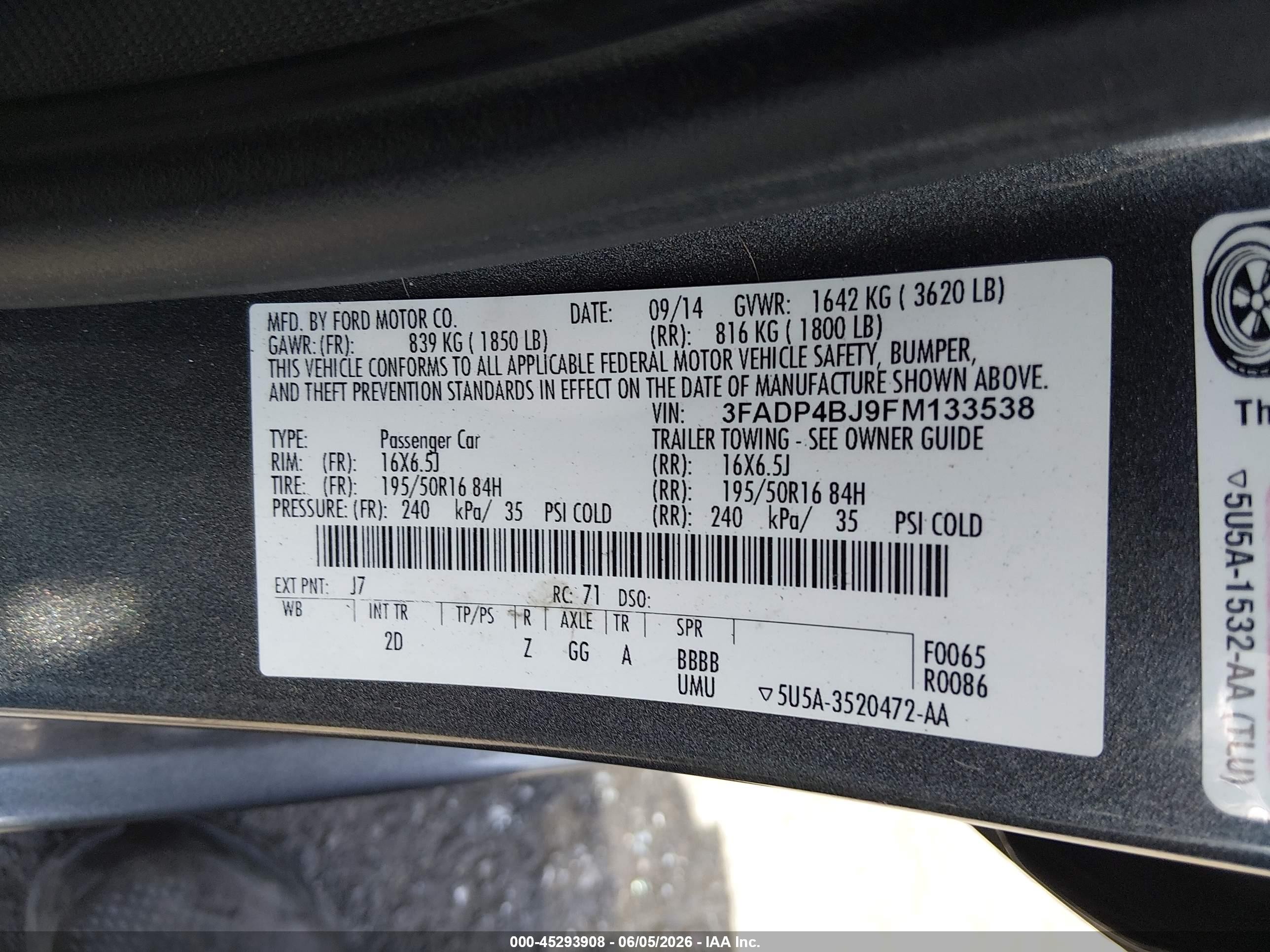 2015 Ford Fiesta Se Gray vin: 3FADP4BJ9FM133538