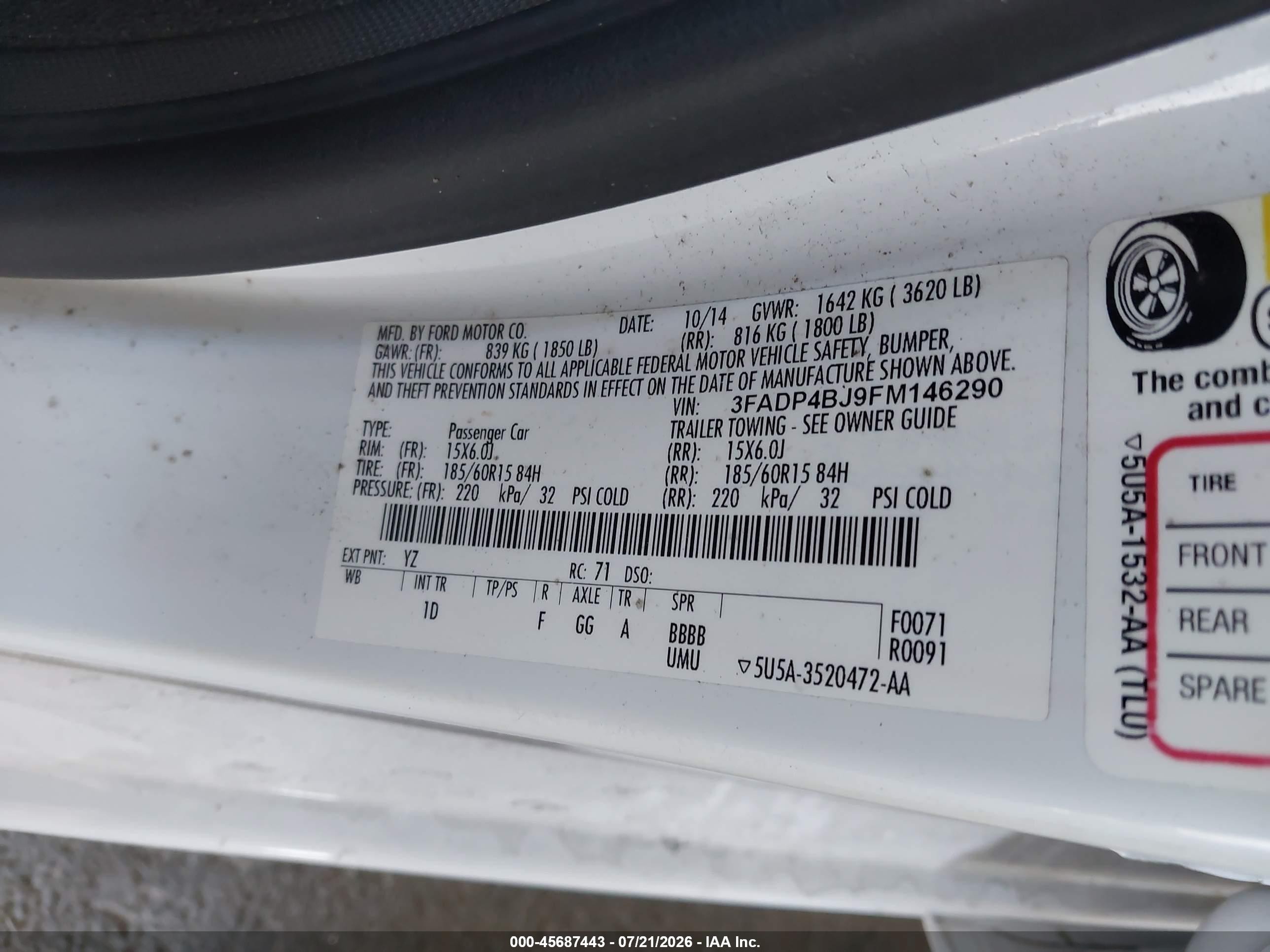 2015 Ford Fiesta Se Белый vin: 3FADP4BJ9FM146290