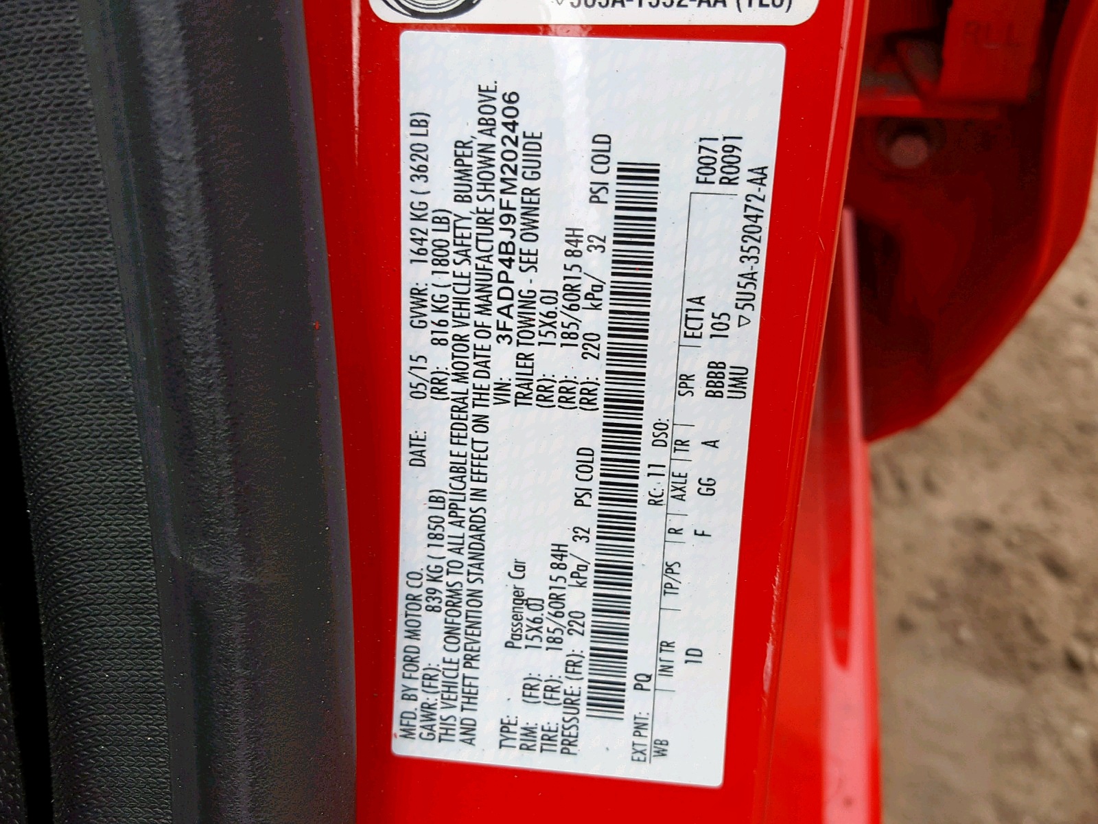 2015 Ford Fiesta Se Red vin: 3FADP4BJ9FM202406