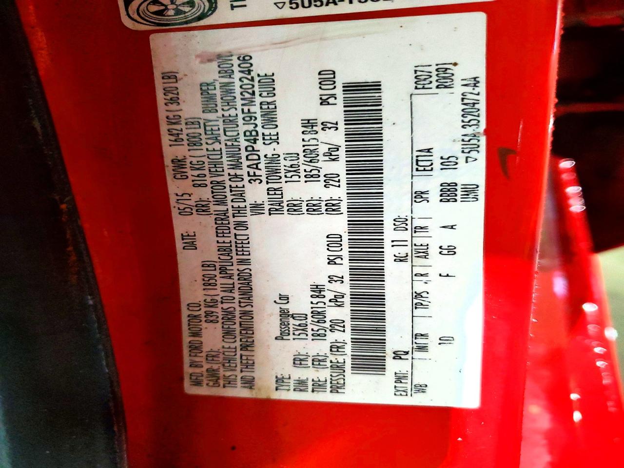 2015 Ford Fiesta Se Red vin: 3FADP4BJ9FM202406