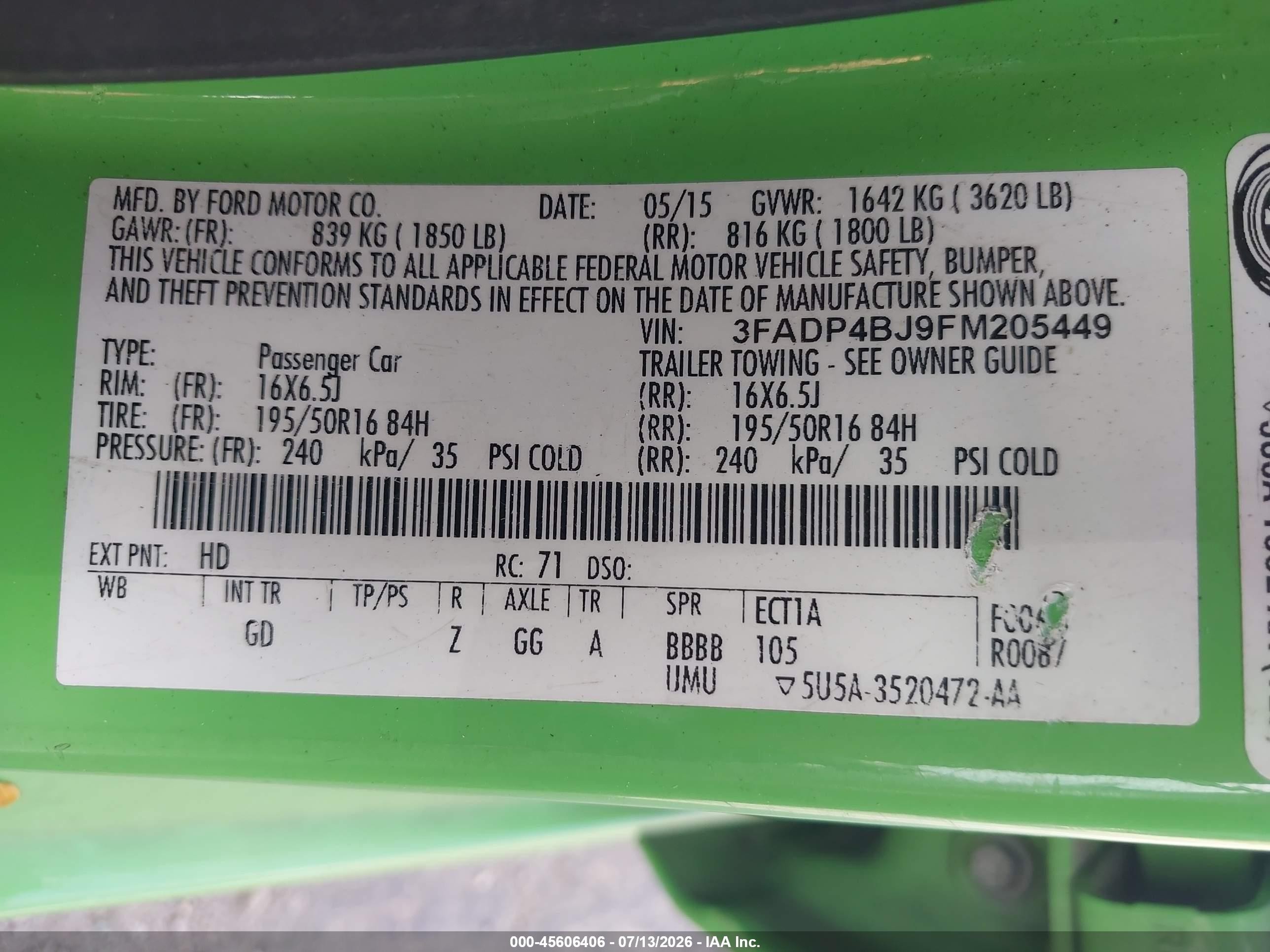 2015 Ford Fiesta Se Зеленый vin: 3FADP4BJ9FM205449