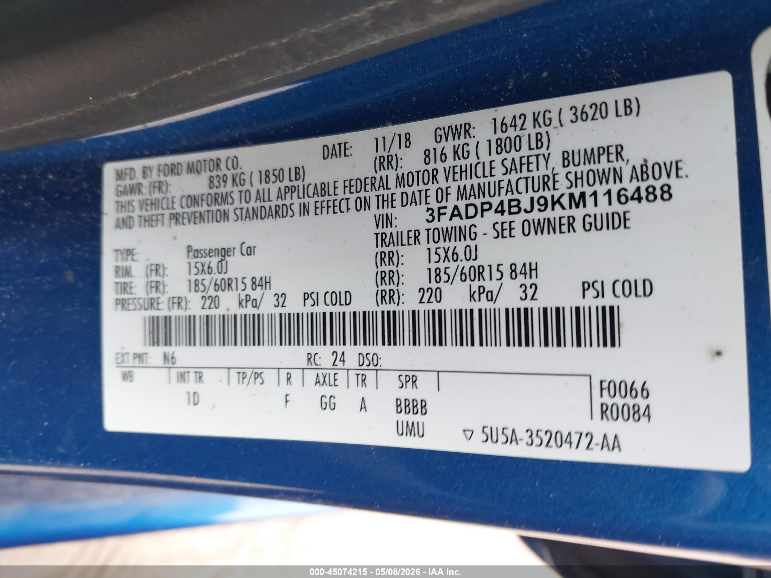 2019 Ford Fiesta Se Синий vin: 3FADP4BJ9KM116488