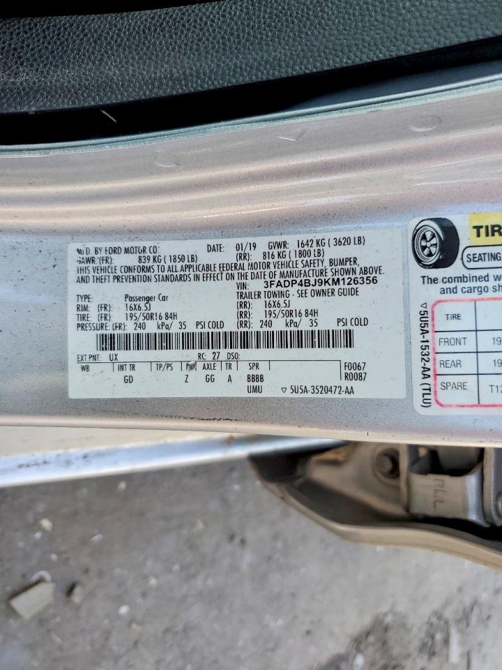 2019 Ford Fiesta Se Silver vin: 3FADP4BJ9KM126356