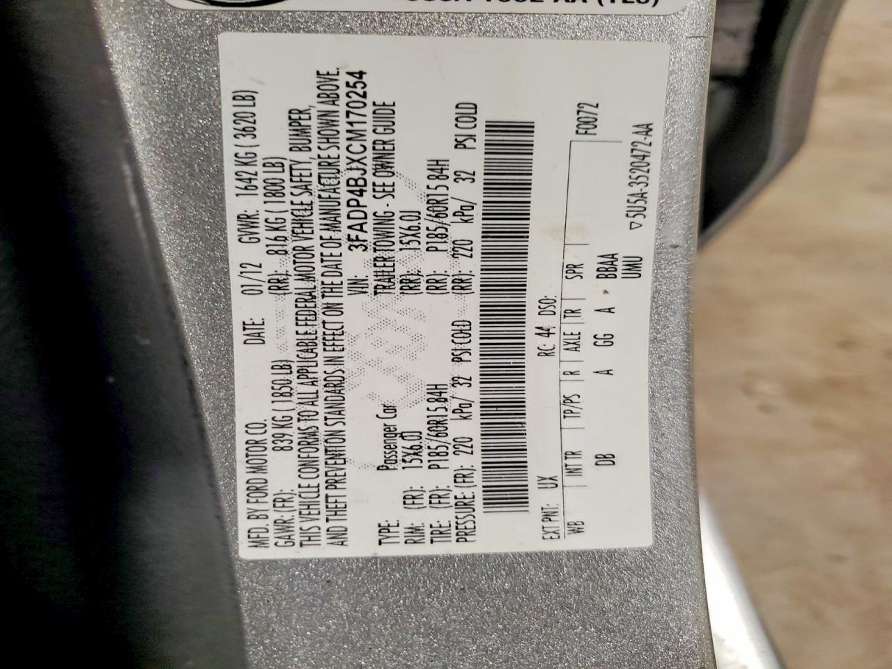 2012 Ford Fiesta Se Silver vin: 3FADP4BJXCM170254