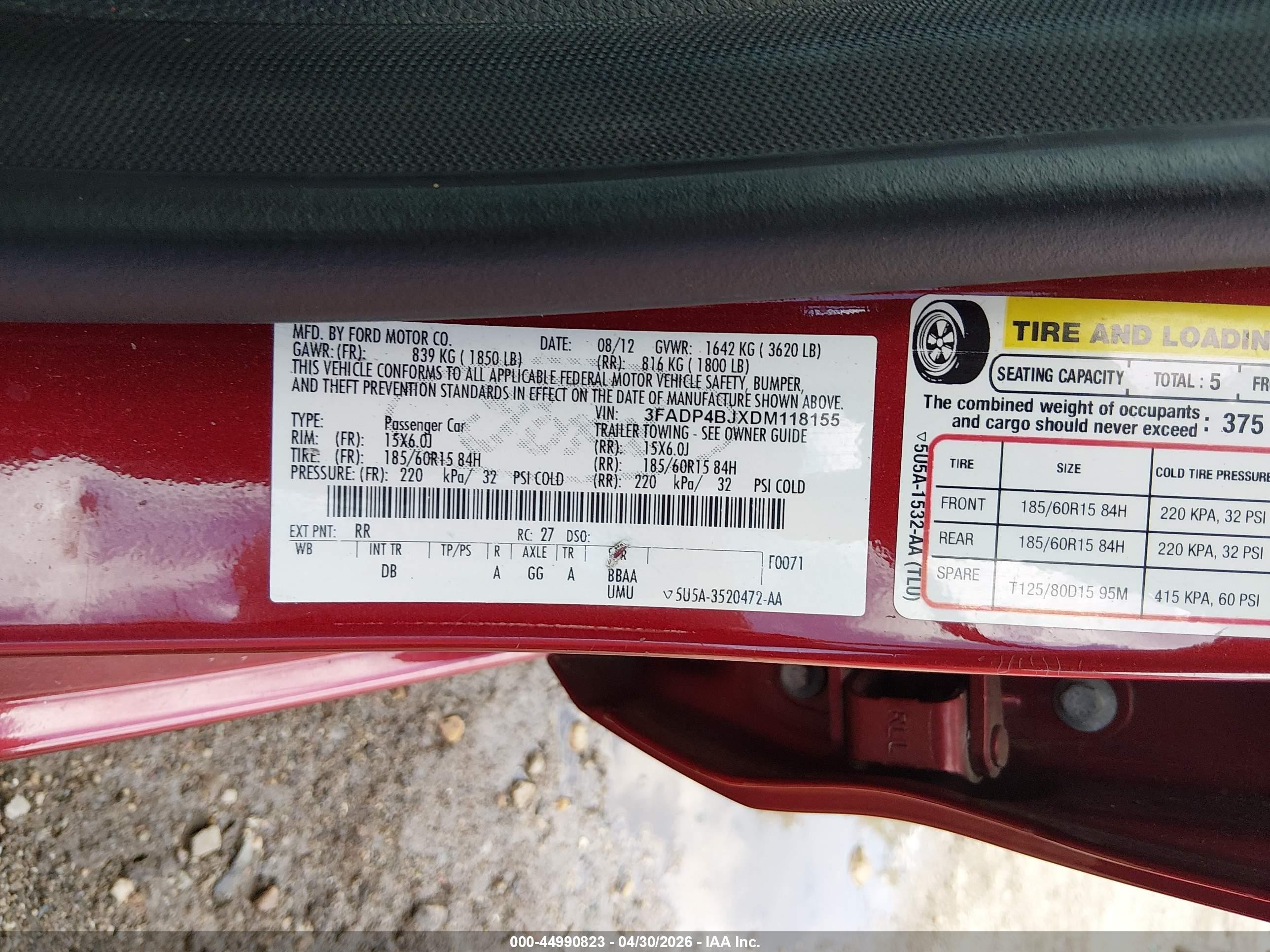 2013 Ford Fiesta Se Red vin: 3FADP4BJXDM118155