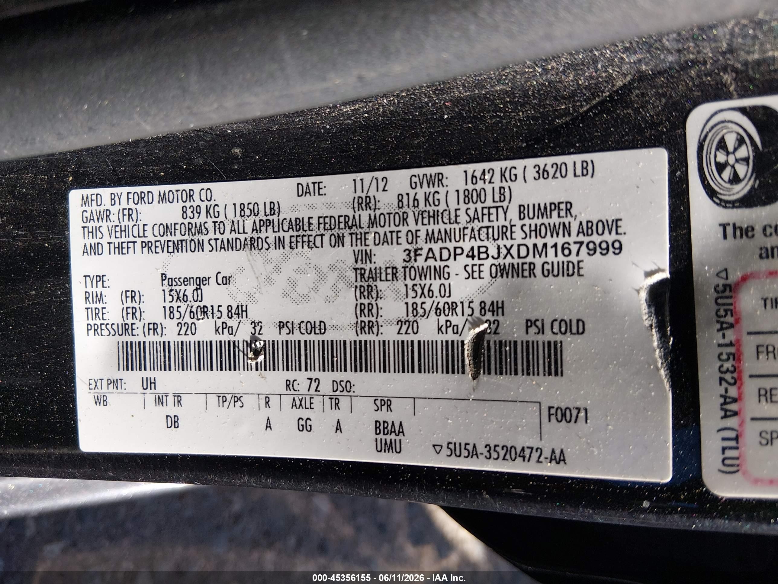 2013 Ford Fiesta Se Black vin: 3FADP4BJXDM167999