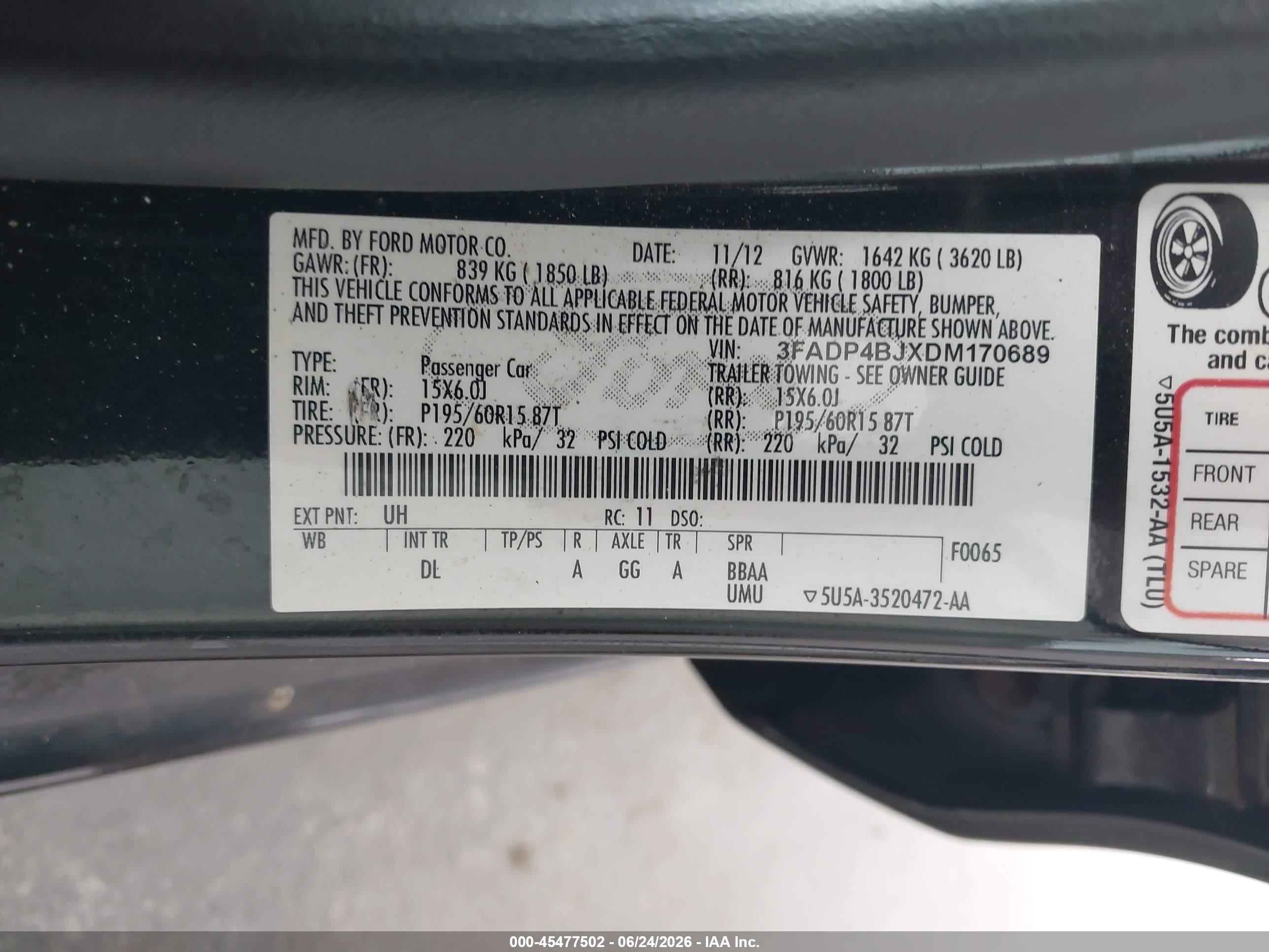 2013 Ford Fiesta Se Black vin: 3FADP4BJXDM170689