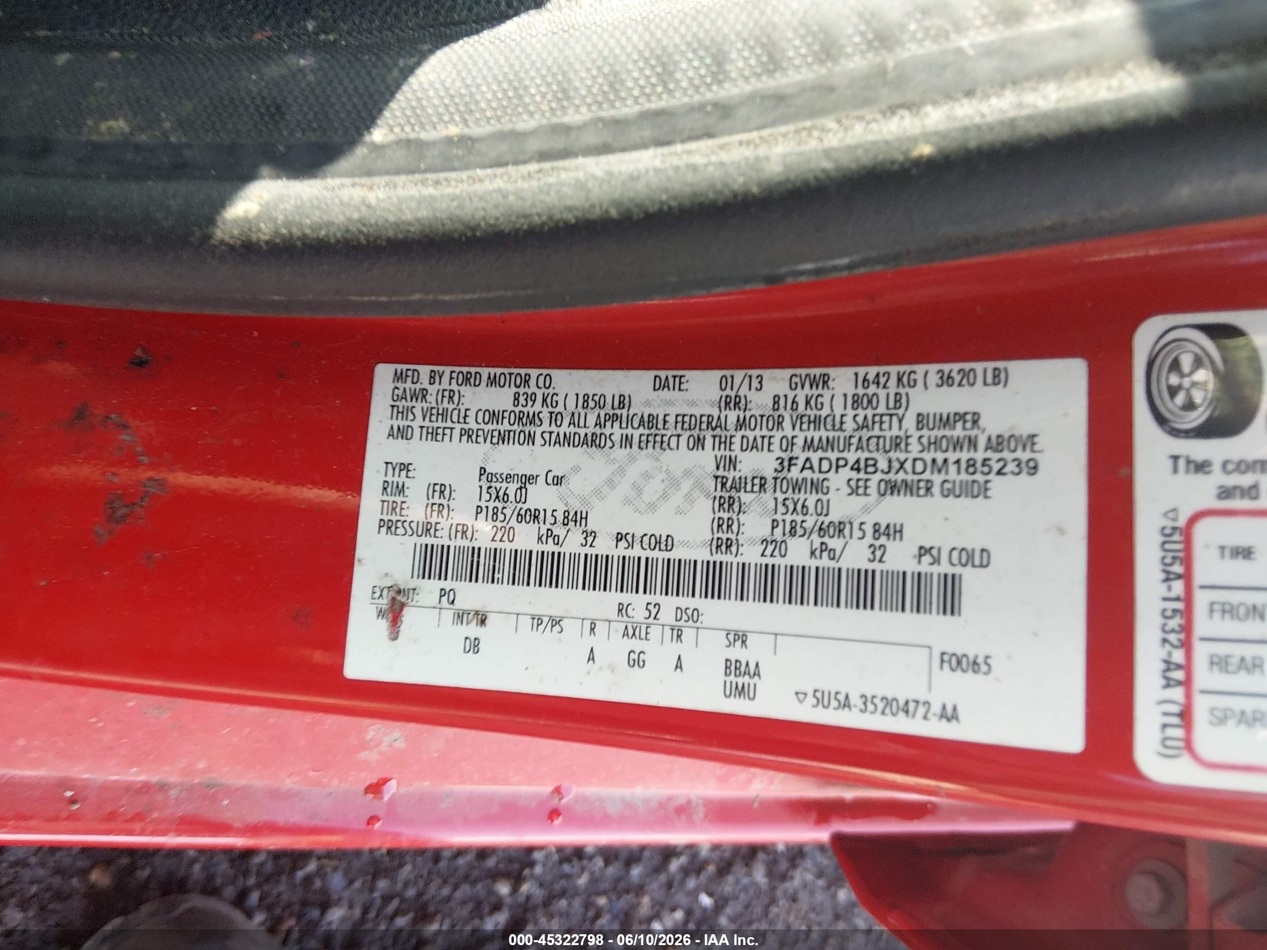 2013 Ford Fiesta Se Red vin: 3FADP4BJXDM185239