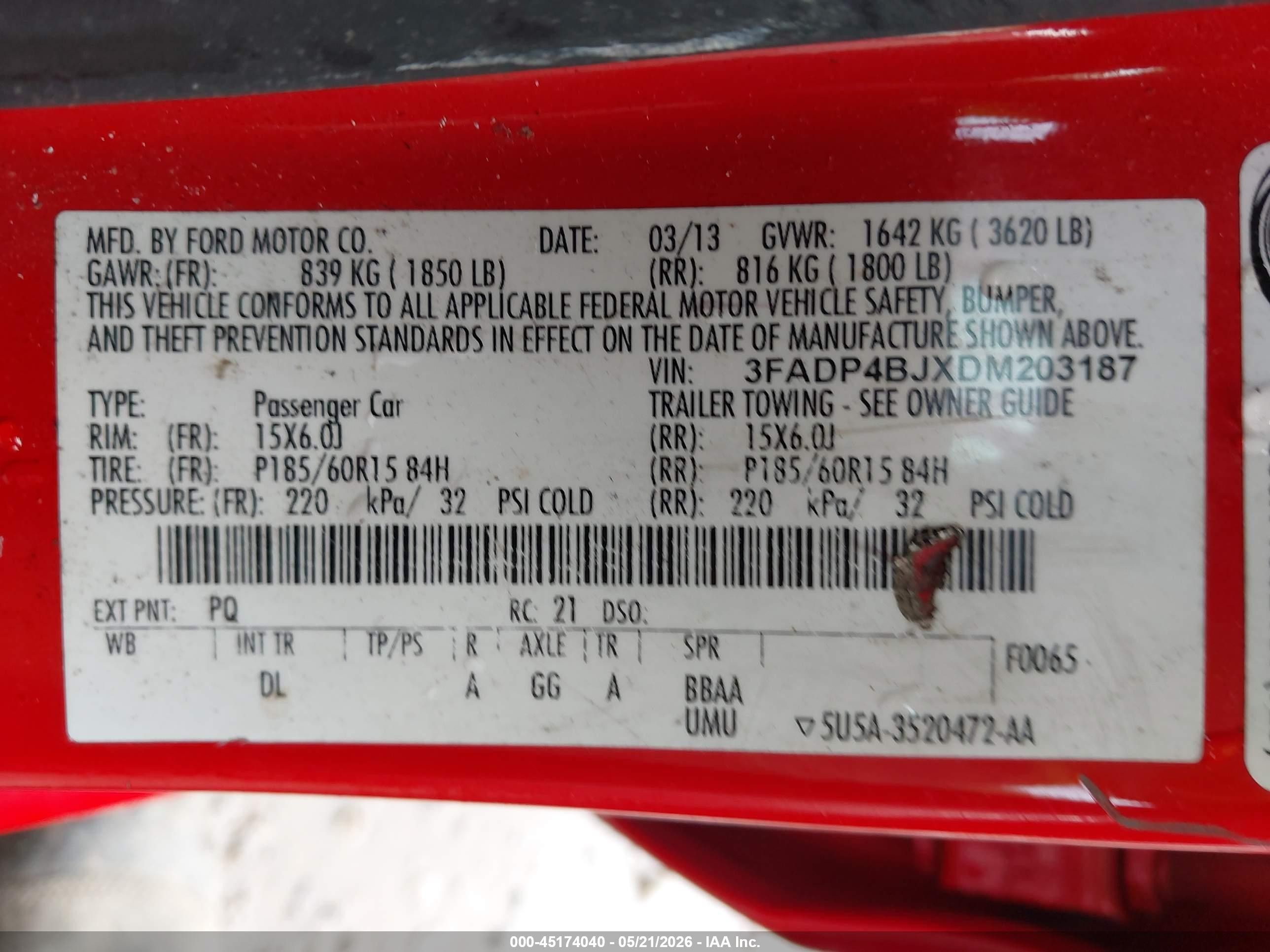 2013 Ford Fiesta Se Red vin: 3FADP4BJXDM203187