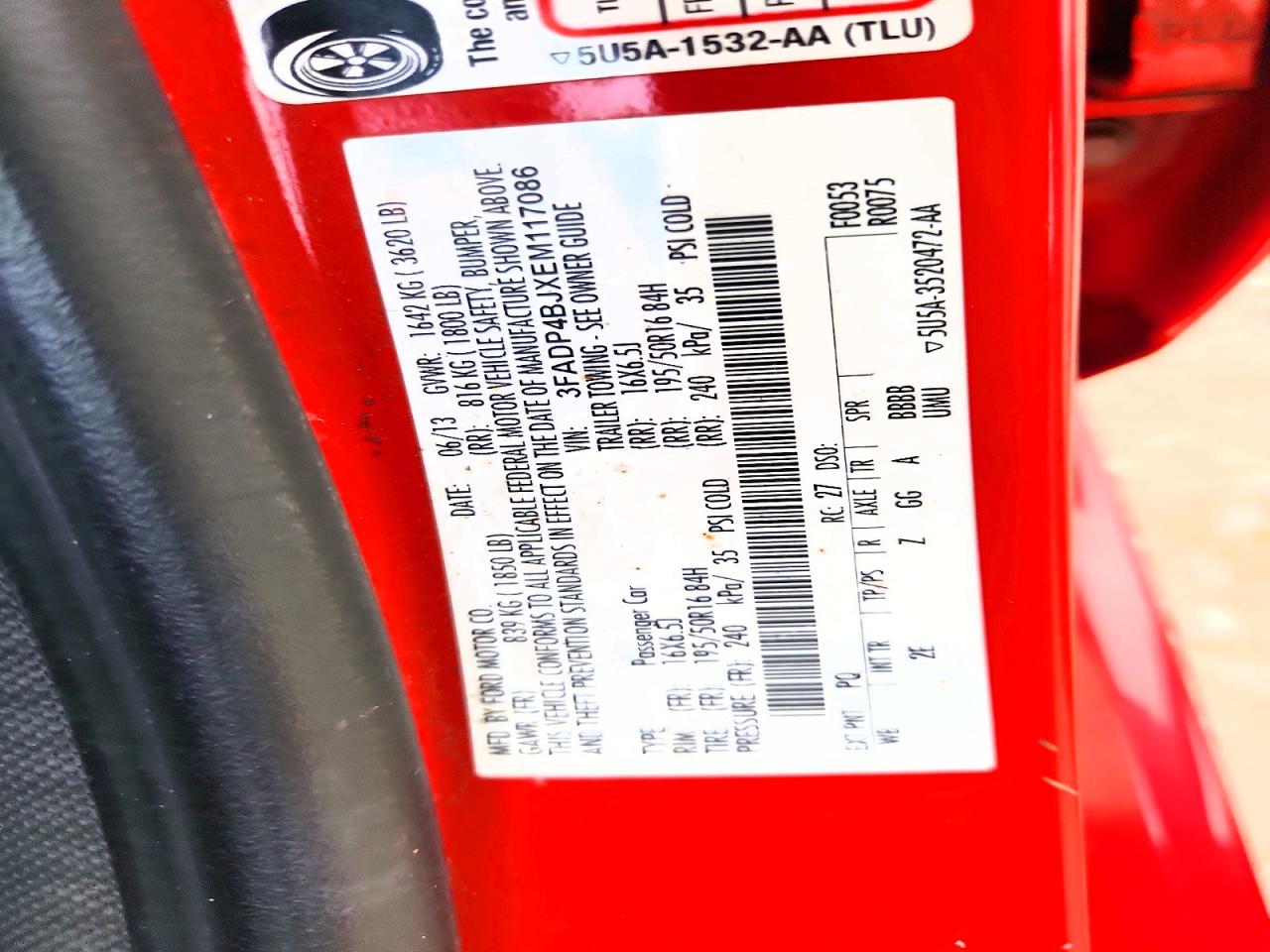 2014 Ford Fiesta Se Red vin: 3FADP4BJXEM117086