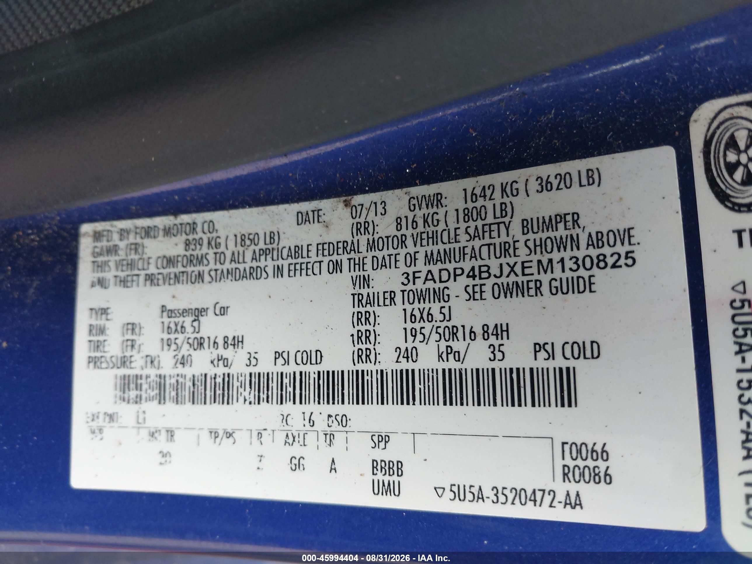 2014 Ford Fiesta Se Blue vin: 3FADP4BJXEM130825