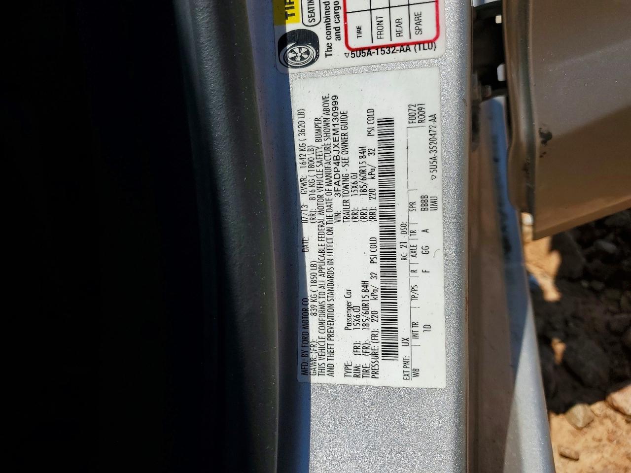 2014 Ford Fiesta Se Silver vin: 3FADP4BJXEM130999