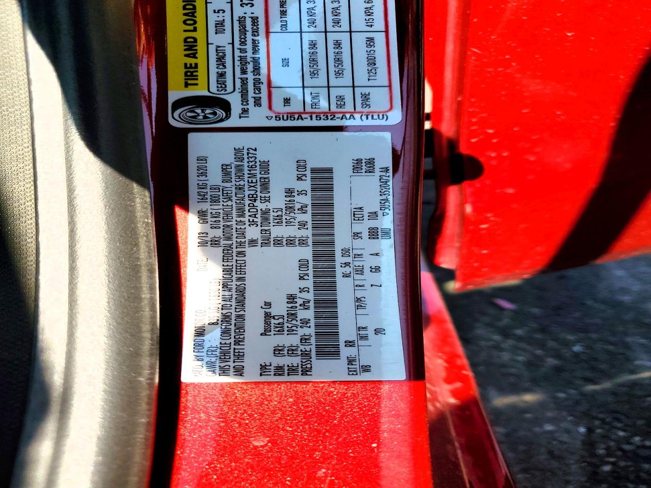 2014 Ford Fiesta Se Red vin: 3FADP4BJXEM163372