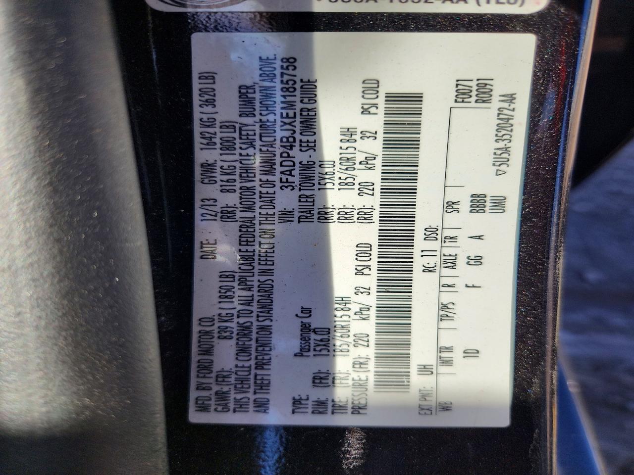 2014 Ford Fiesta Se Black vin: 3FADP4BJXEM185758