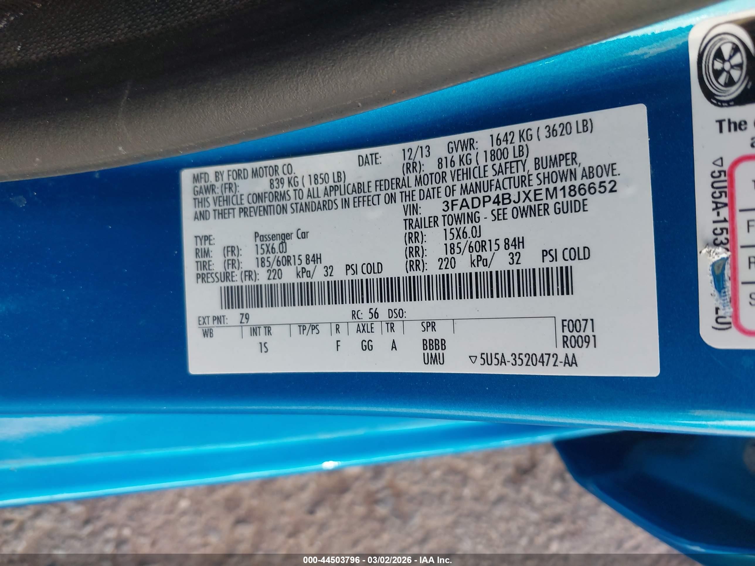 2014 Ford Fiesta Se Blue vin: 3FADP4BJXEM186652