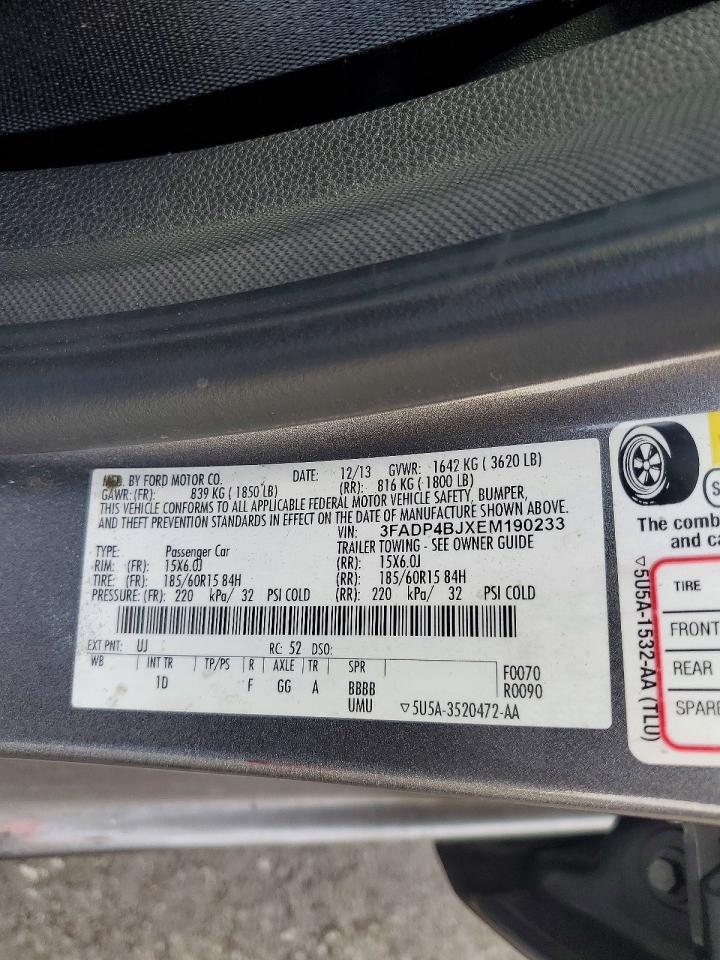 2014 Ford Fiesta Se Gray vin: 3FADP4BJXEM190233