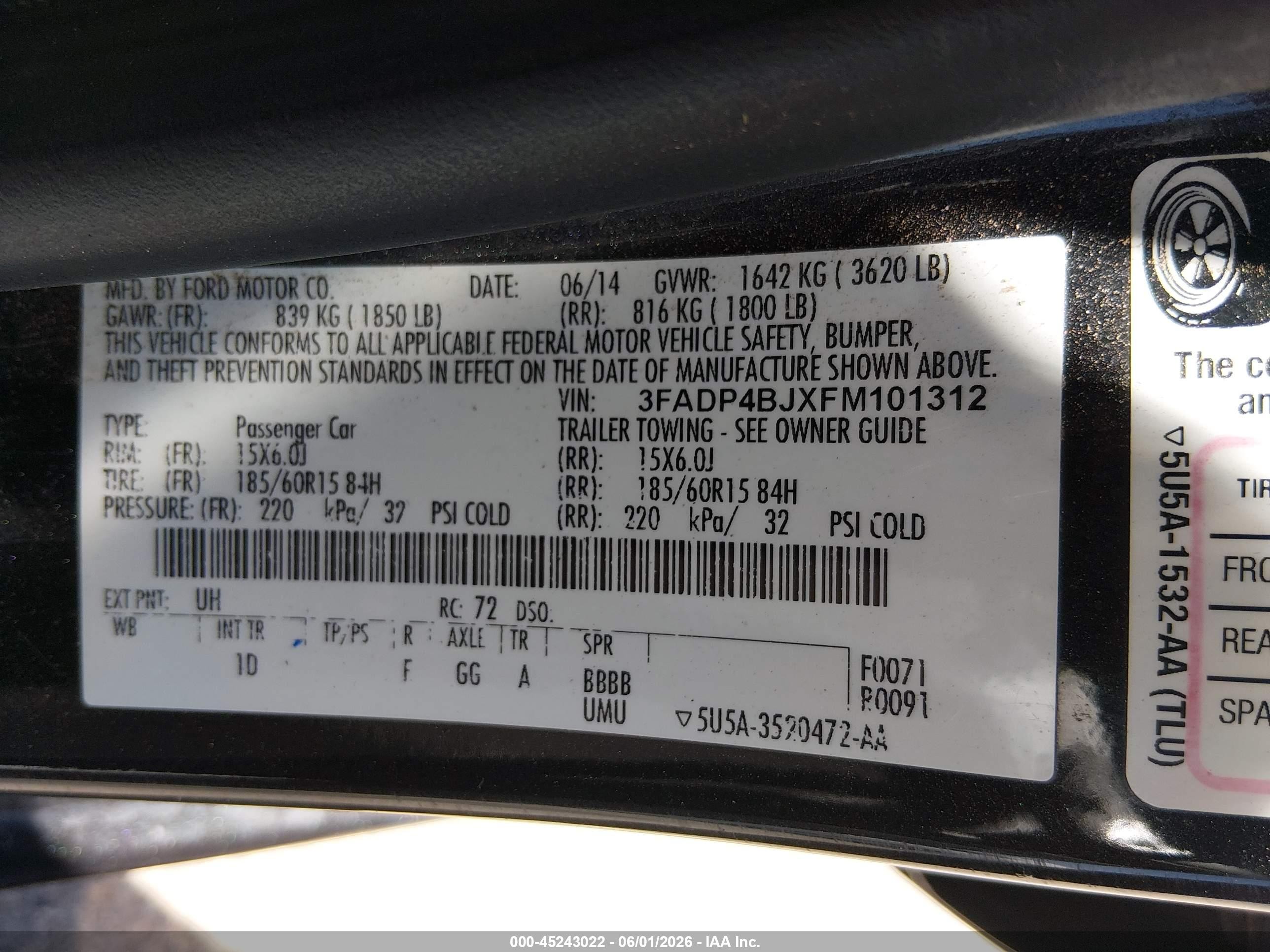 2015 Ford Fiesta Se Black vin: 3FADP4BJXFM101312