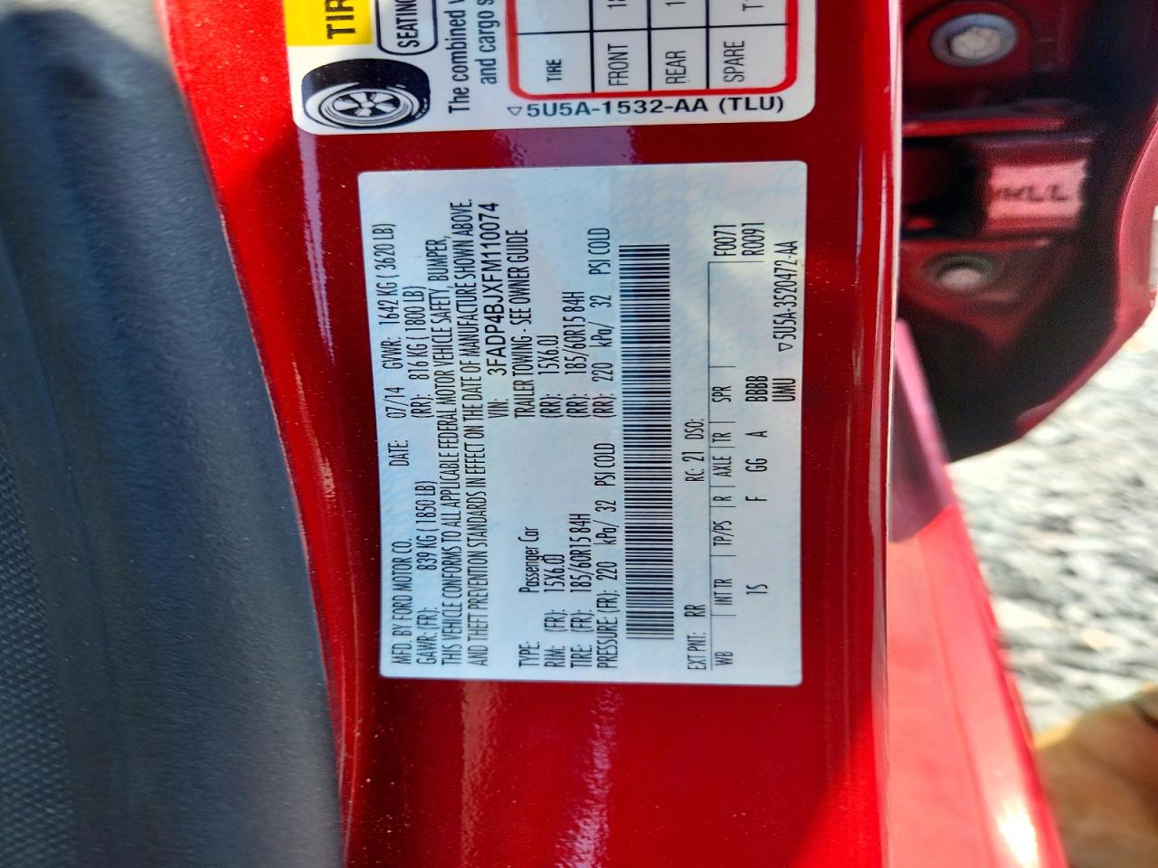 2015 Ford Fiesta Se Red vin: 3FADP4BJXFM110074
