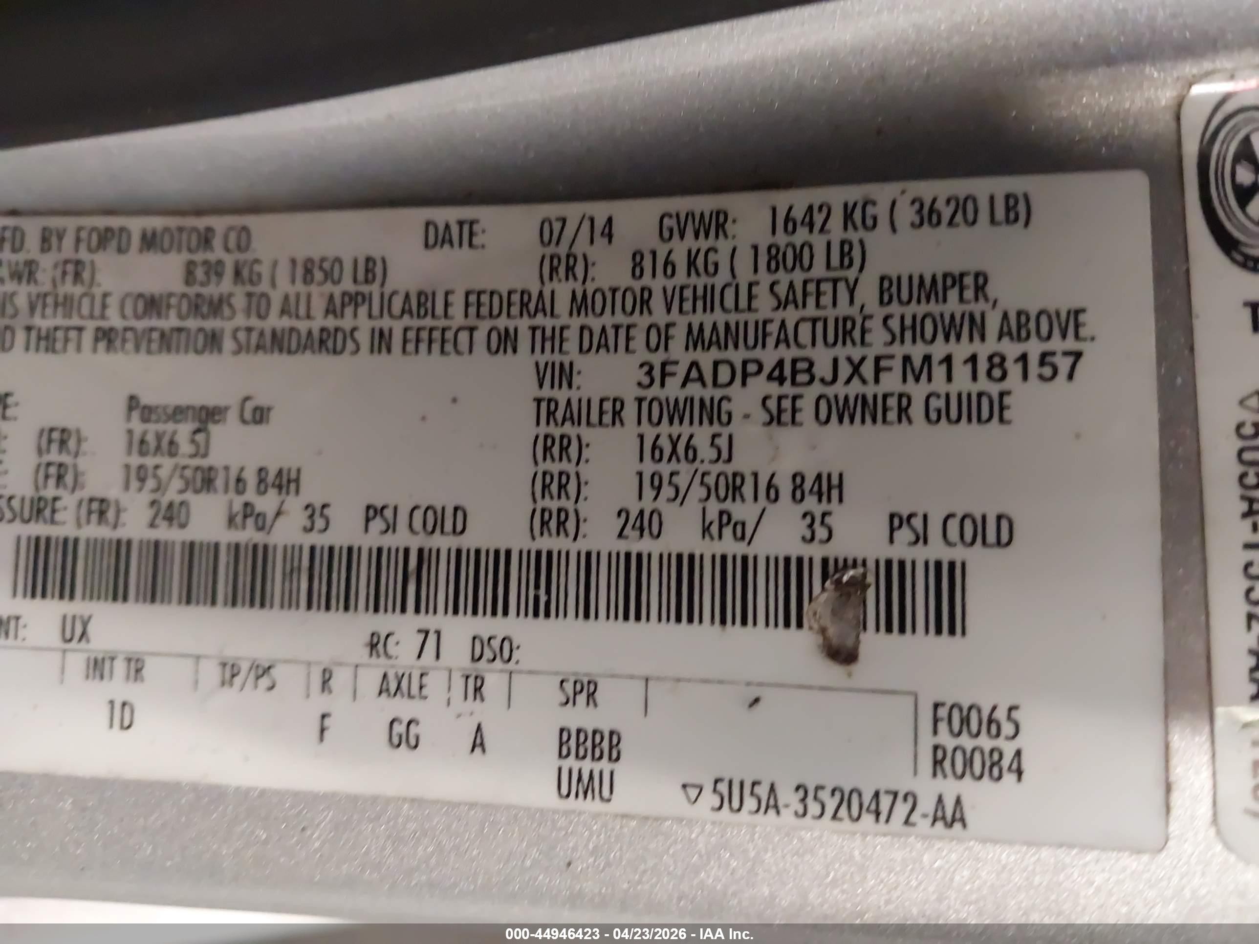 2015 Ford Fiesta Se Серебряный vin: 3FADP4BJXFM118157