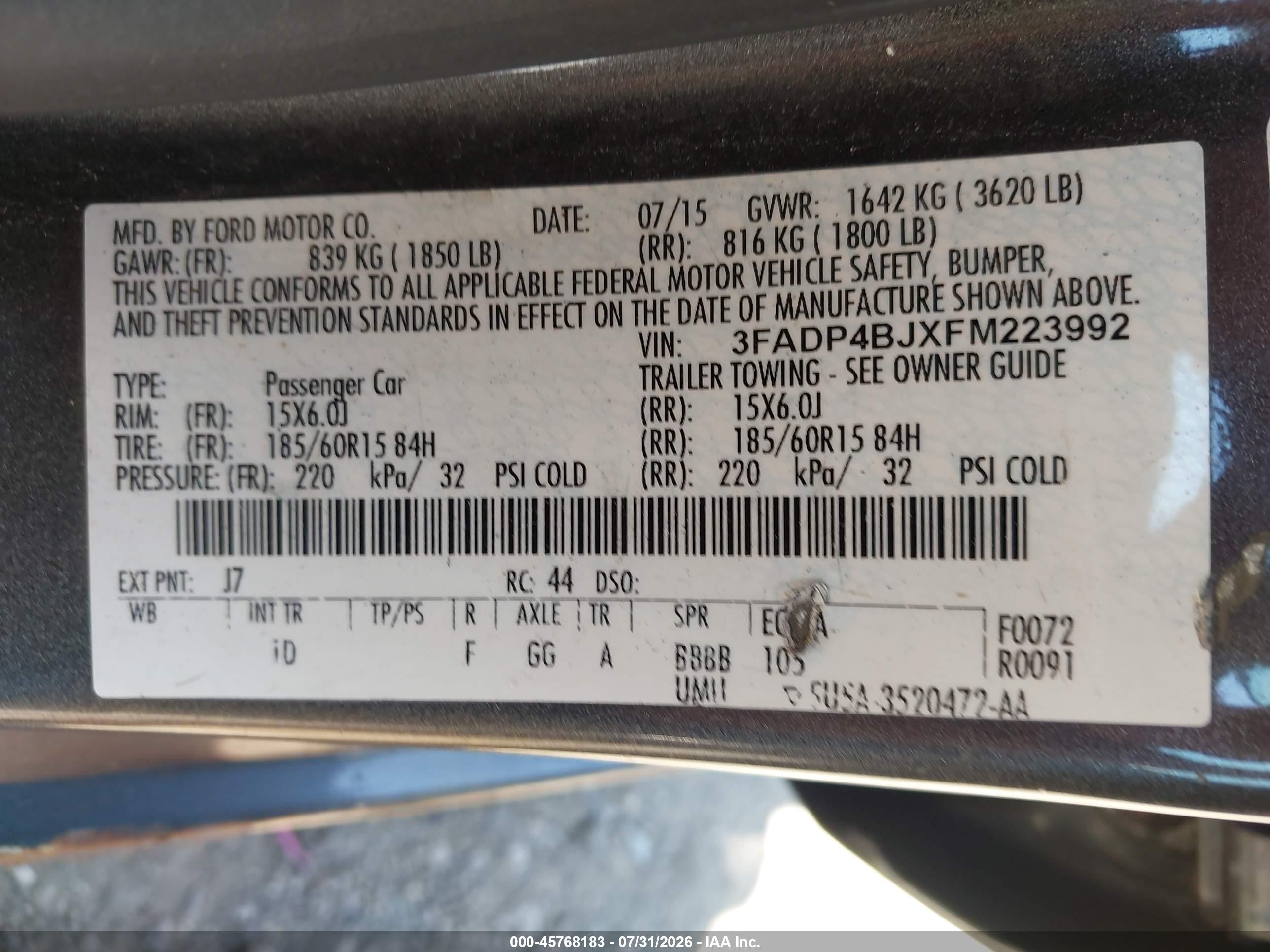 2015 Ford Fiesta Se Gray vin: 3FADP4BJXFM223992